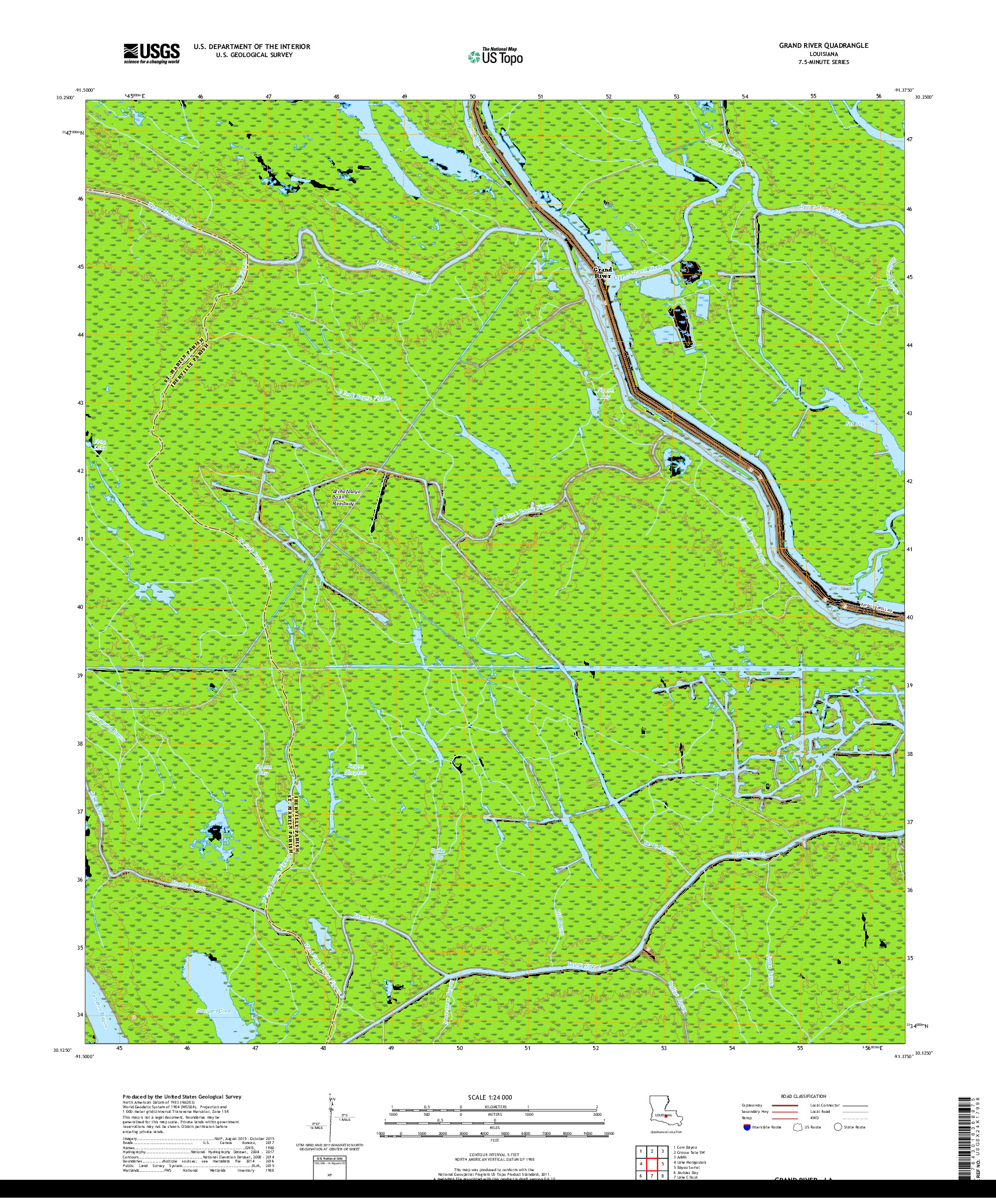 USGS US TOPO 7.5-MINUTE MAP FOR GRAND RIVER, LA 2018