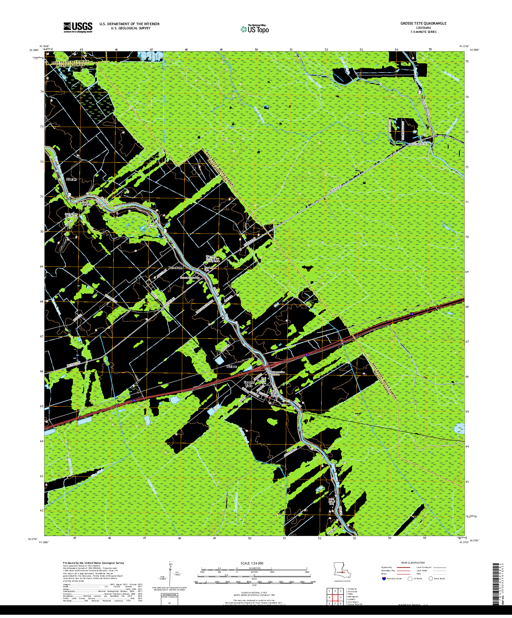 USGS US TOPO 7.5-MINUTE MAP FOR GROSSE TETE, LA 2018