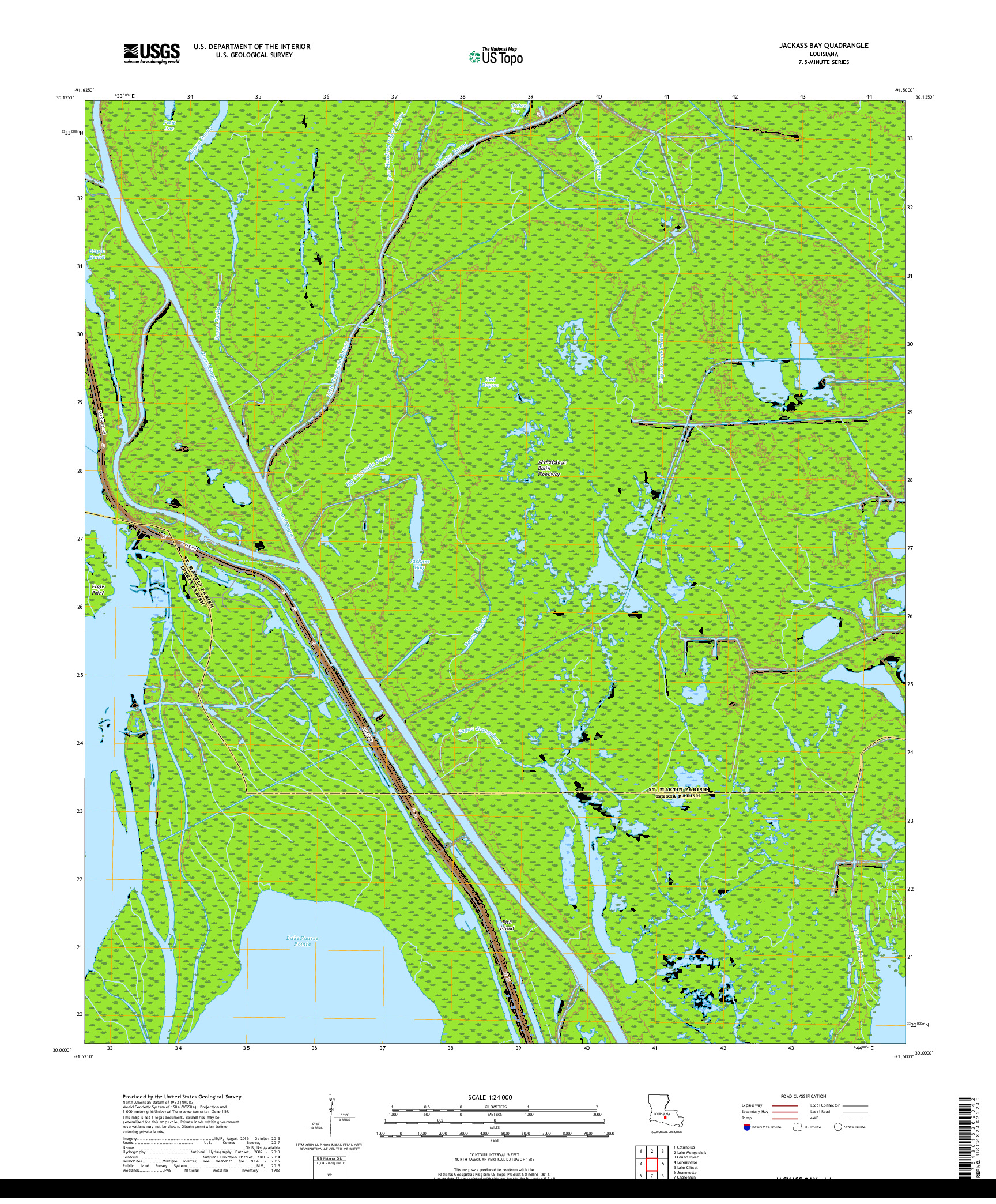 USGS US TOPO 7.5-MINUTE MAP FOR JACKASS BAY, LA 2018