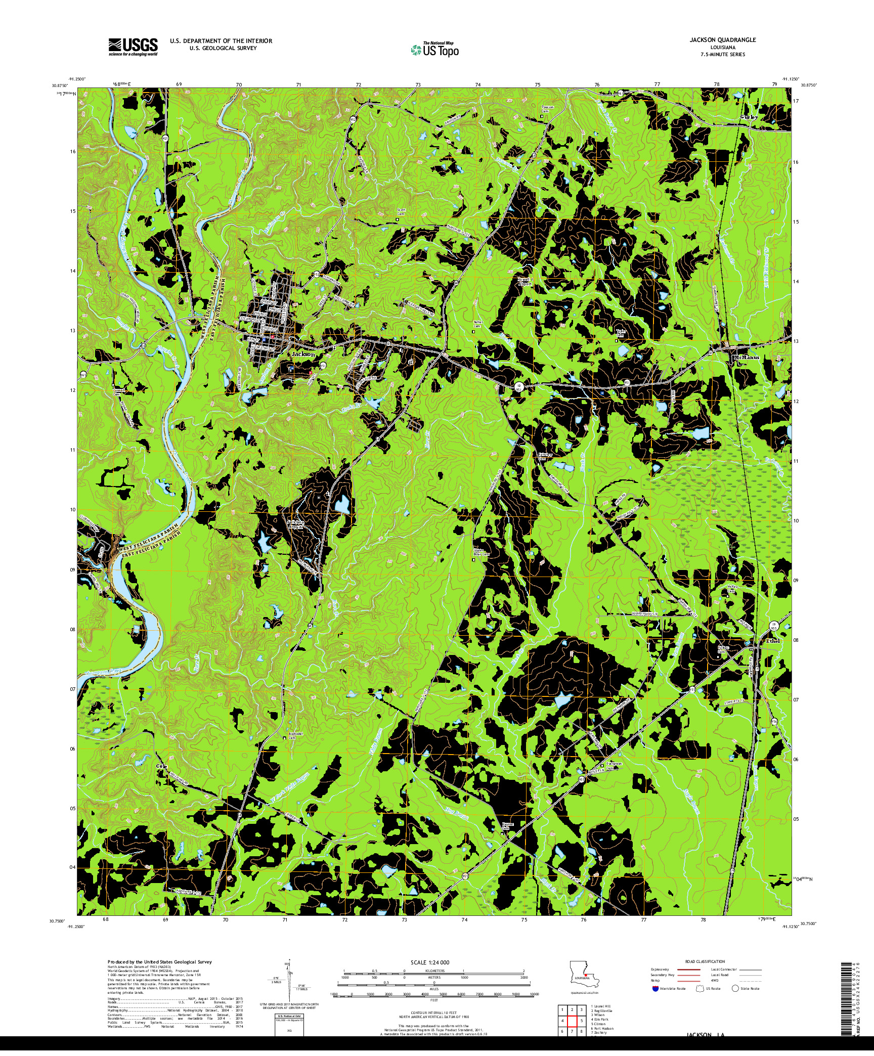 USGS US TOPO 7.5-MINUTE MAP FOR JACKSON, LA 2018