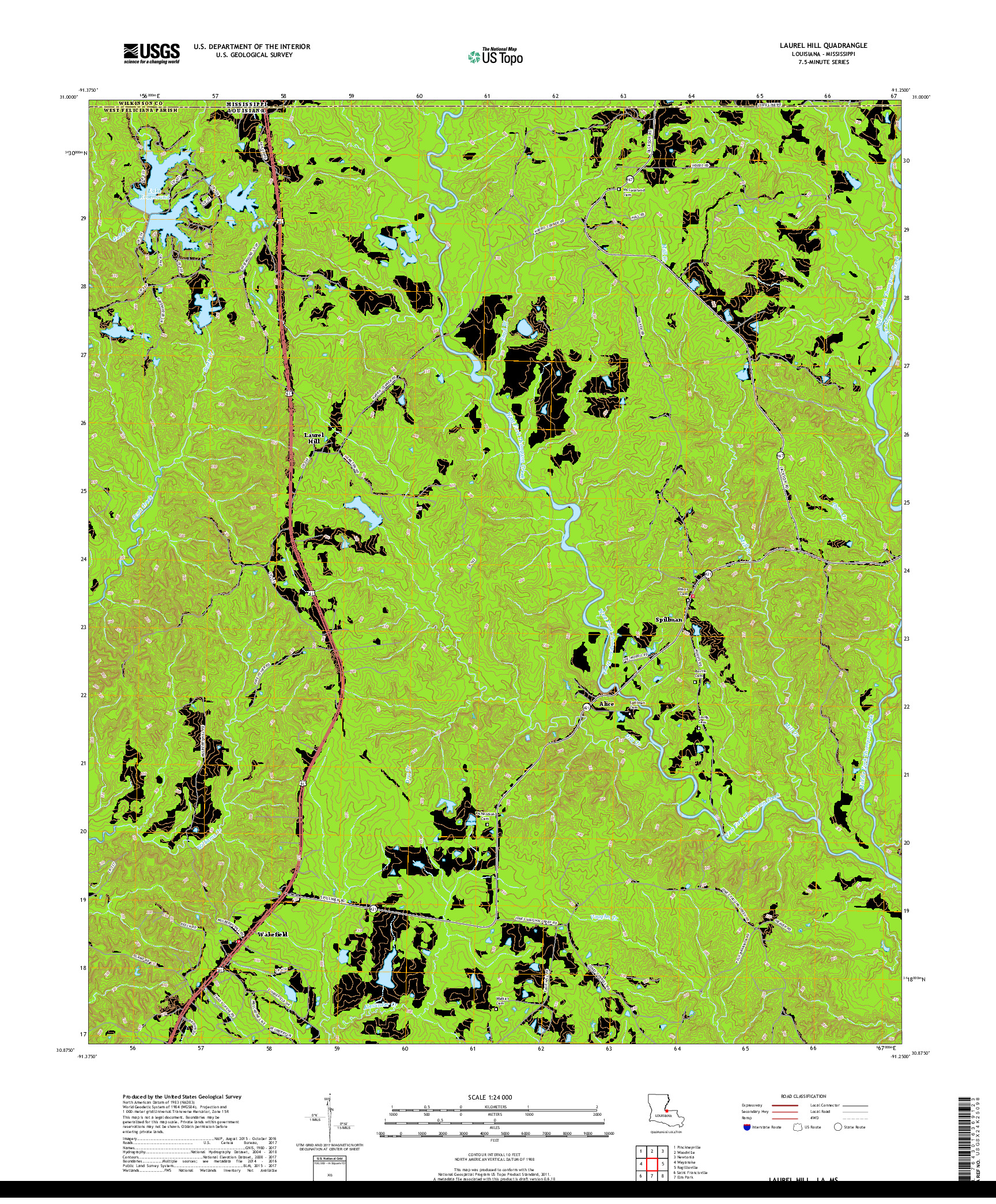 USGS US TOPO 7.5-MINUTE MAP FOR LAUREL HILL, LA,MS 2018