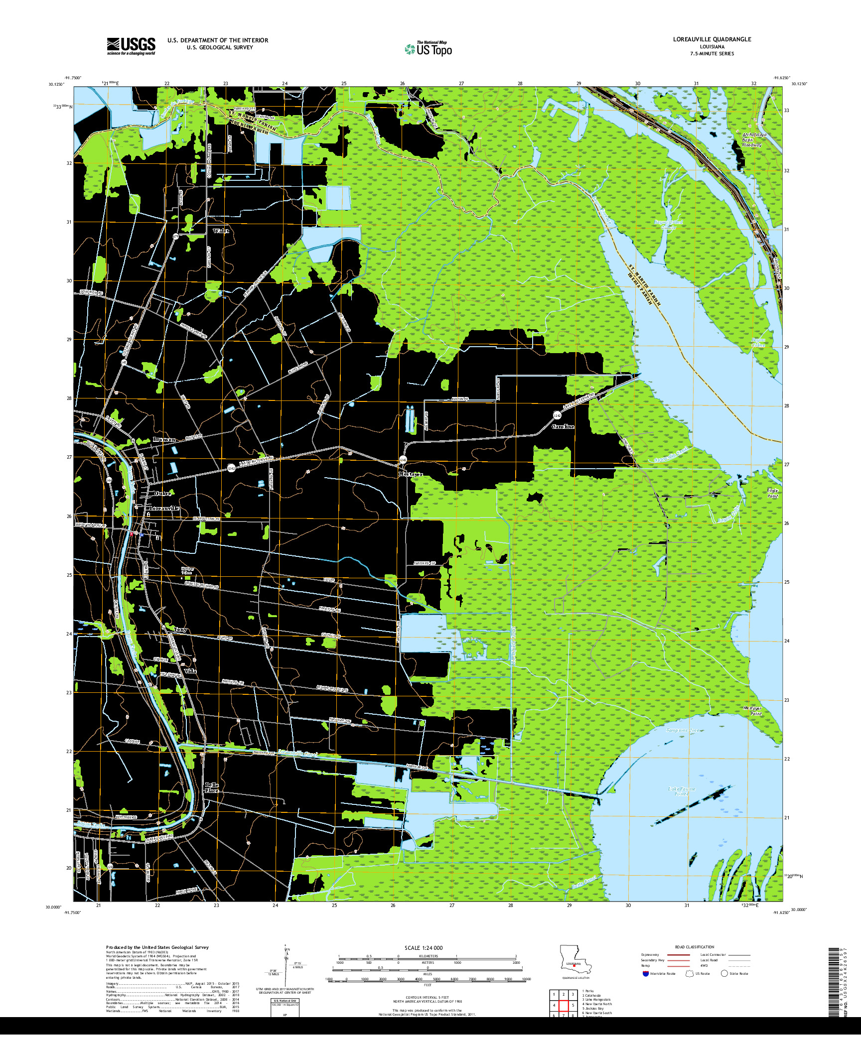 USGS US TOPO 7.5-MINUTE MAP FOR LOREAUVILLE, LA 2018