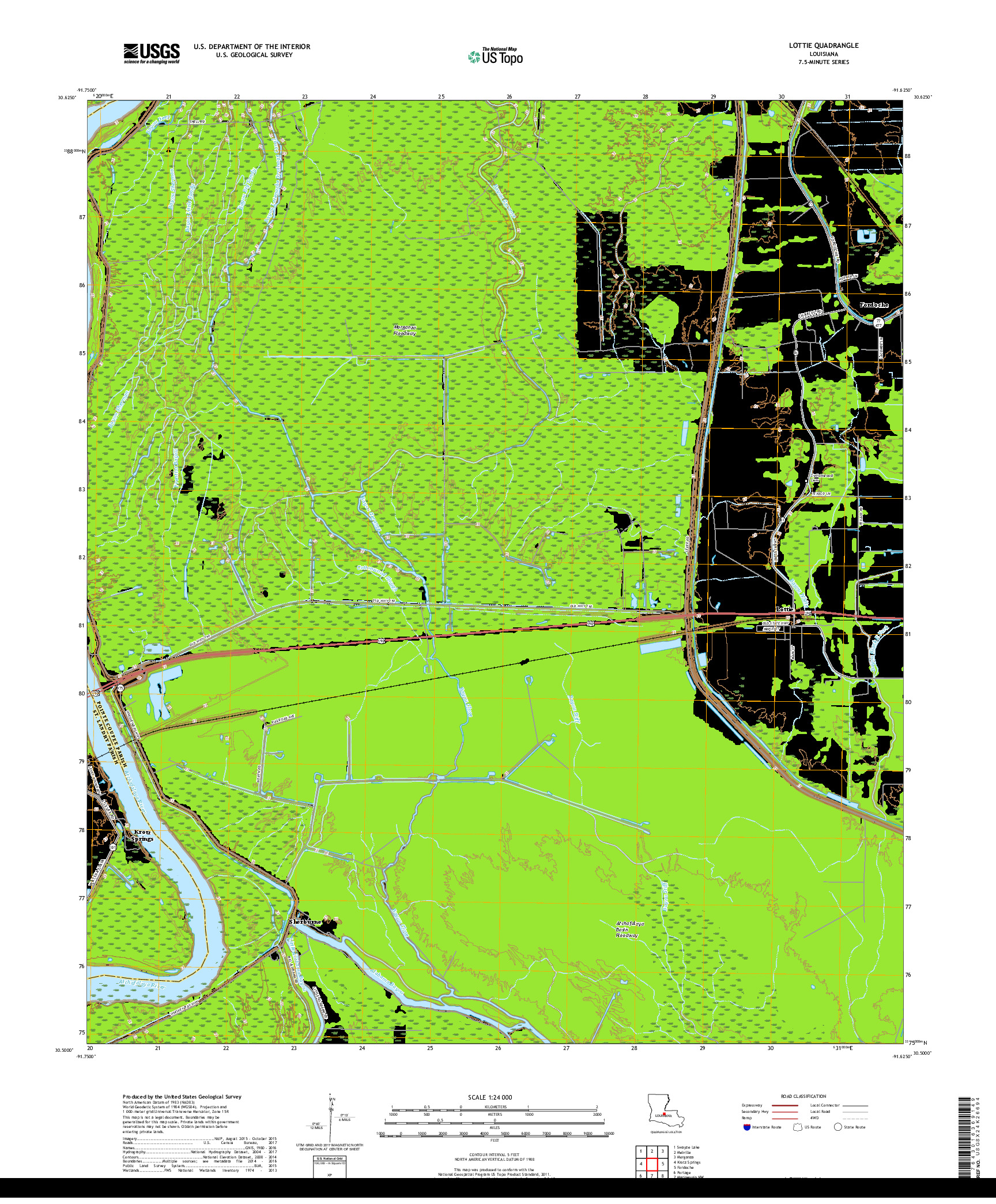 USGS US TOPO 7.5-MINUTE MAP FOR LOTTIE, LA 2018