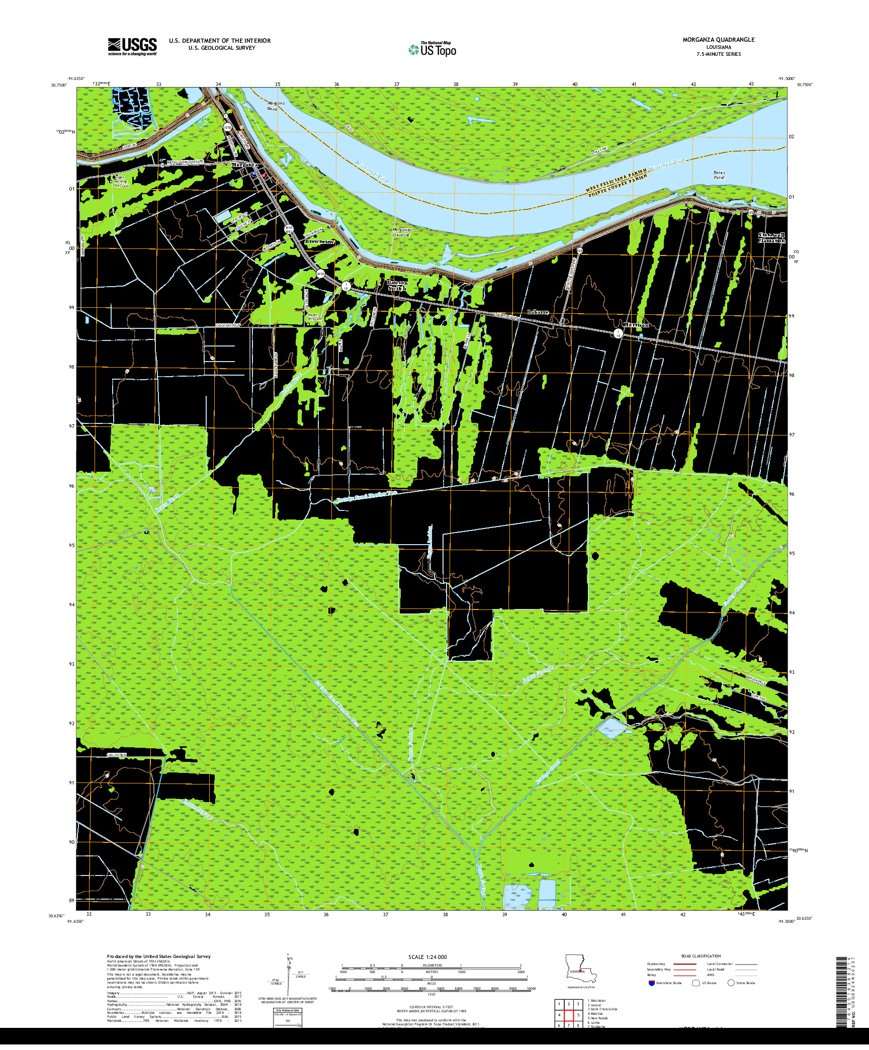 USGS US TOPO 7.5-MINUTE MAP FOR MORGANZA, LA 2018