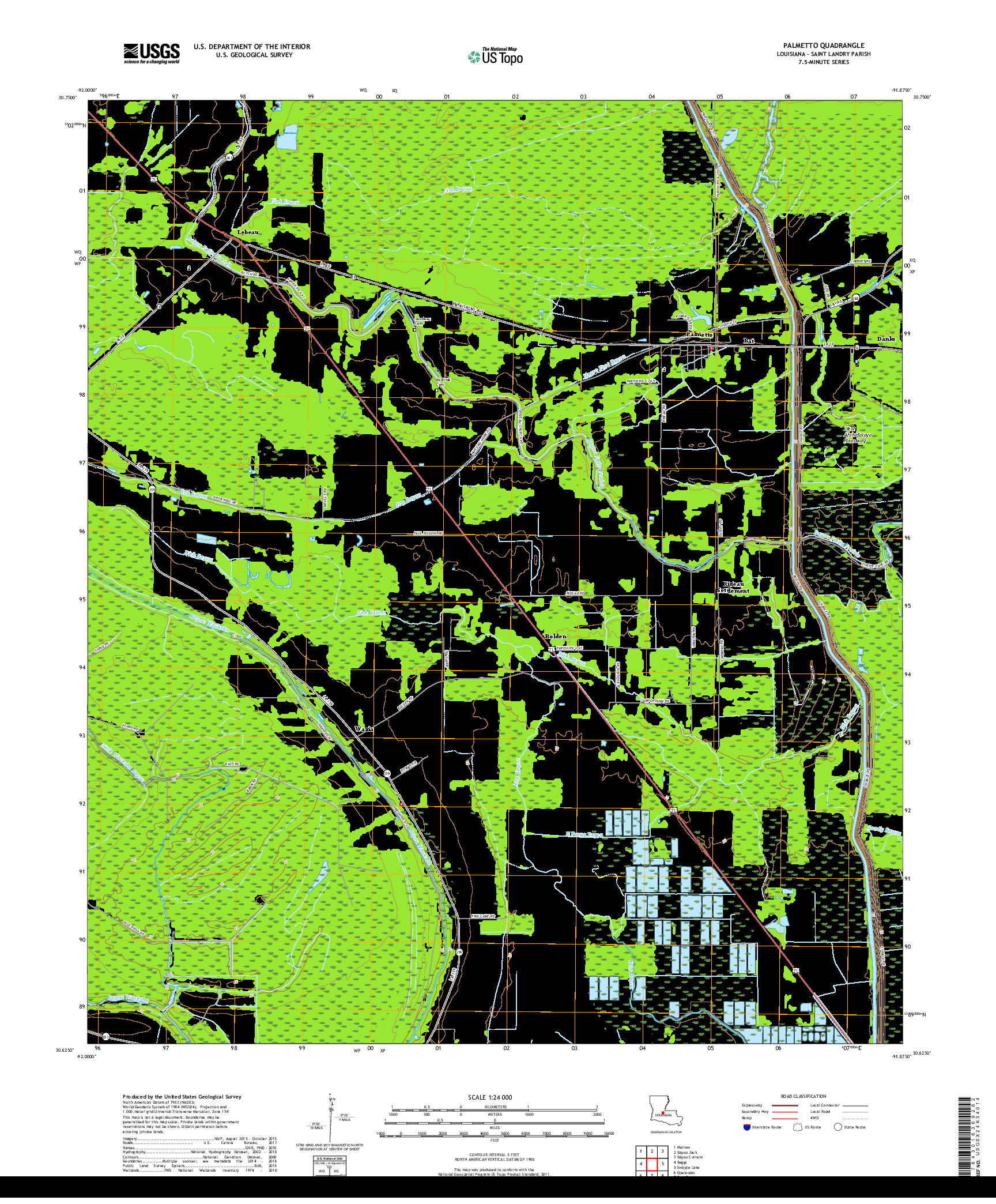 USGS US TOPO 7.5-MINUTE MAP FOR PALMETTO, LA 2018