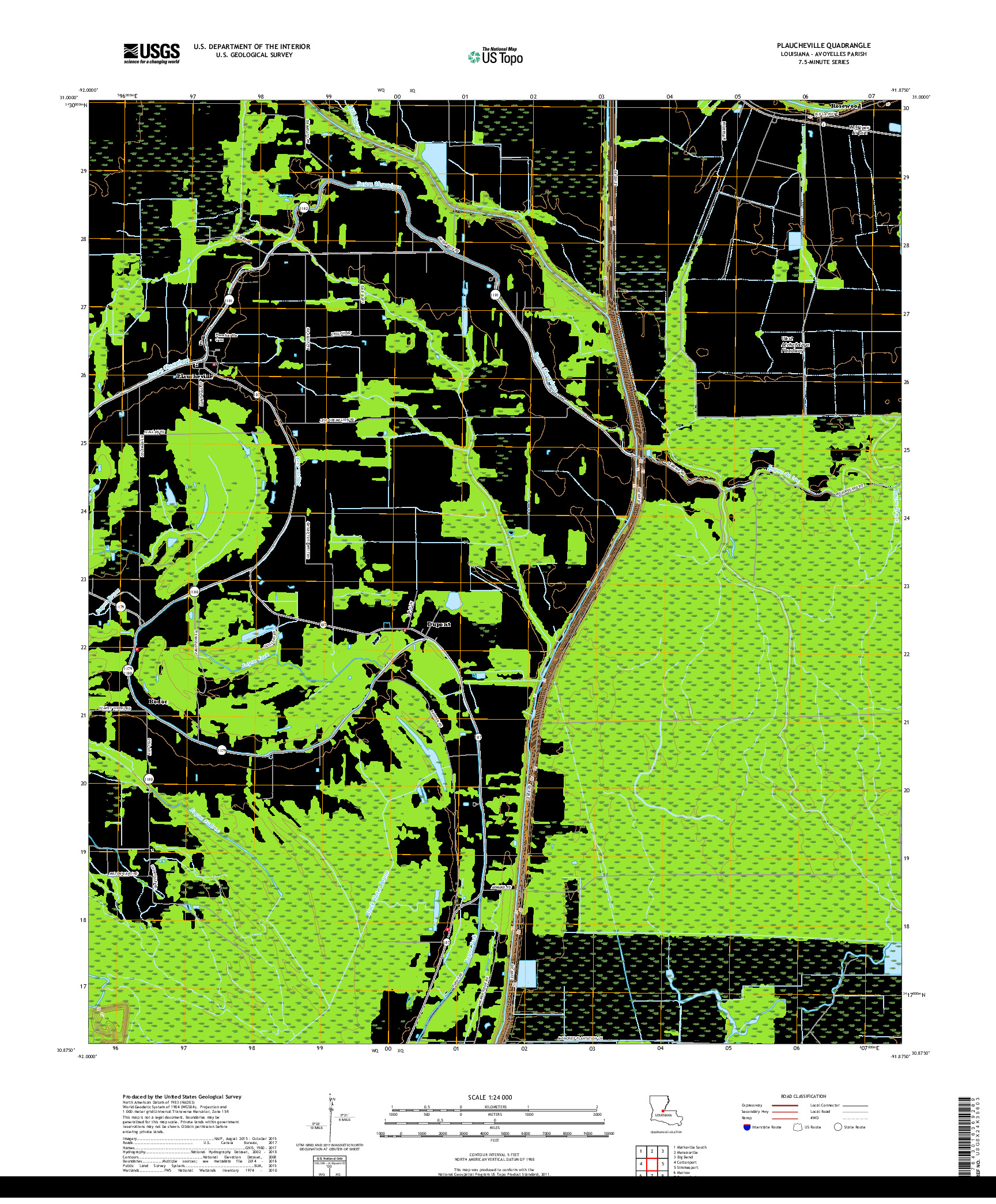 USGS US TOPO 7.5-MINUTE MAP FOR PLAUCHEVILLE, LA 2018