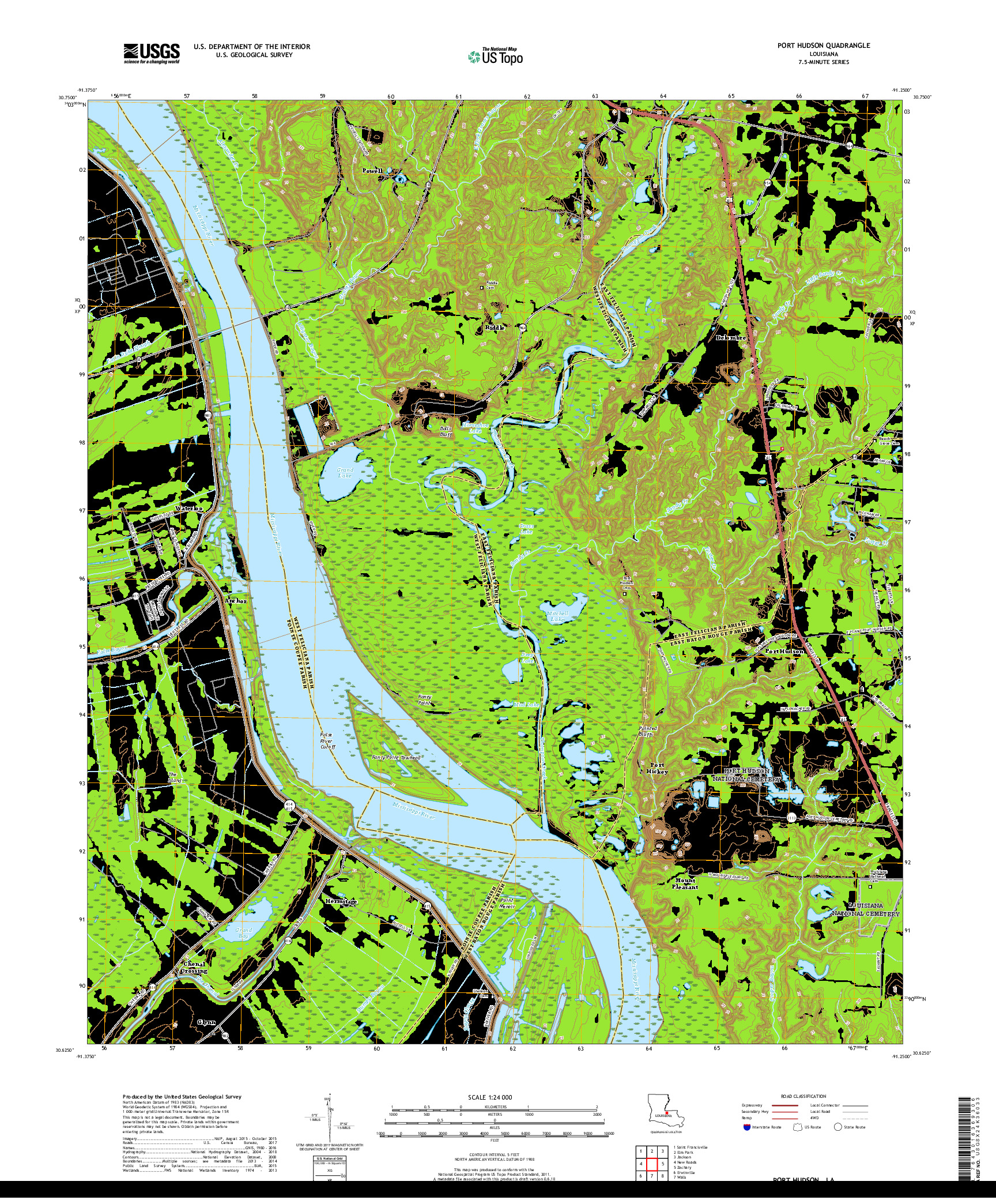 USGS US TOPO 7.5-MINUTE MAP FOR PORT HUDSON, LA 2018