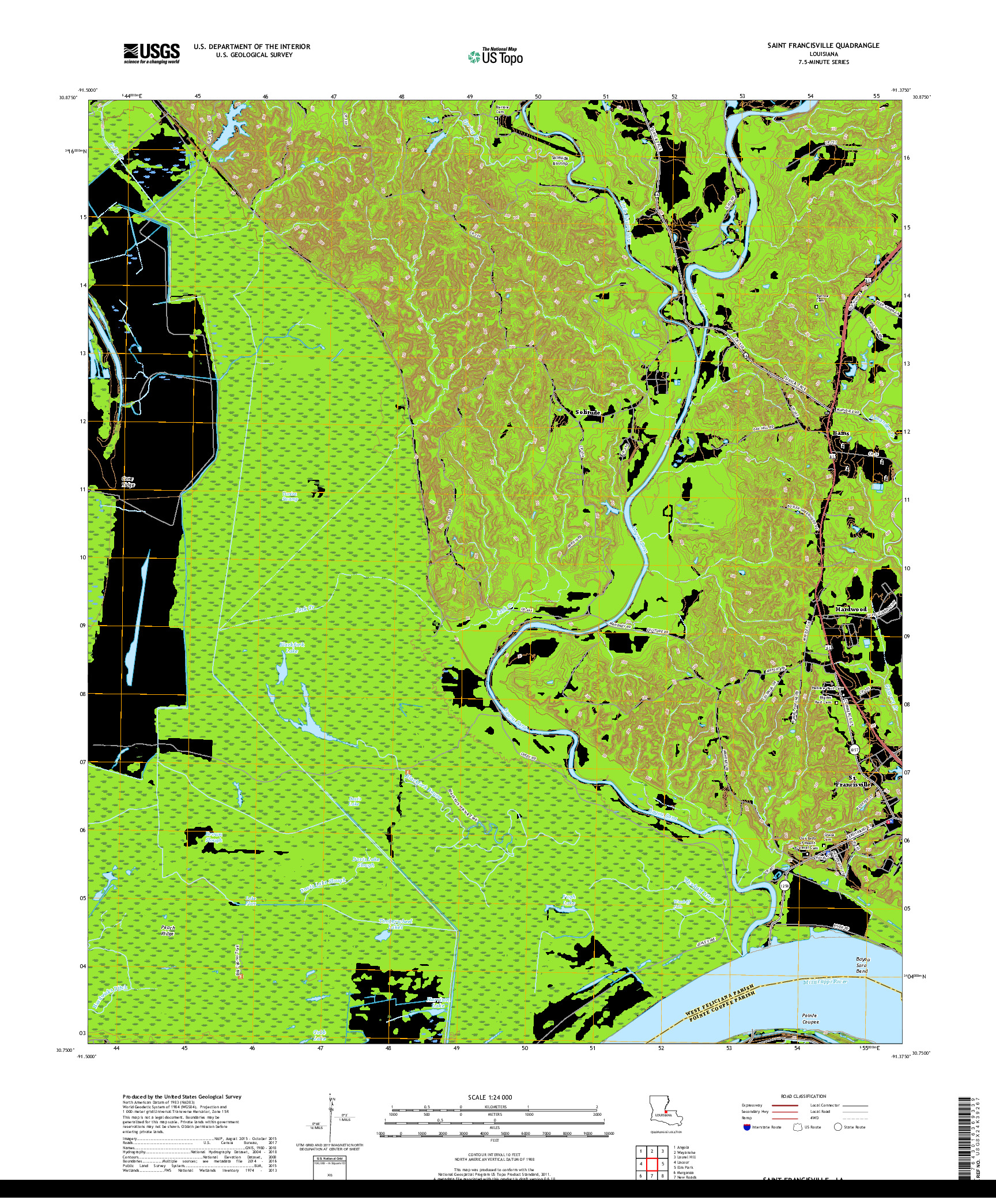 USGS US TOPO 7.5-MINUTE MAP FOR SAINT FRANCISVILLE, LA 2018