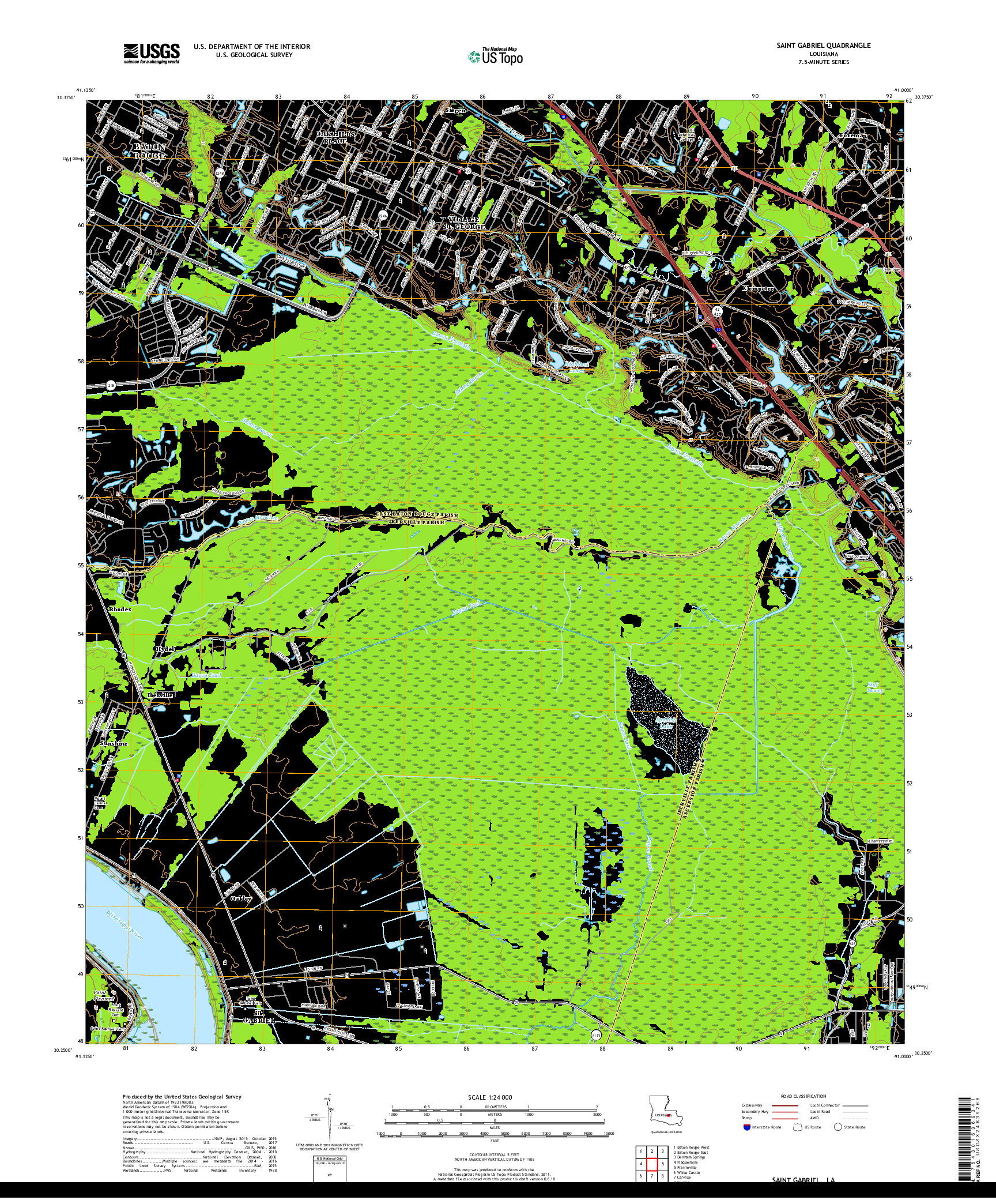 USGS US TOPO 7.5-MINUTE MAP FOR SAINT GABRIEL, LA 2018