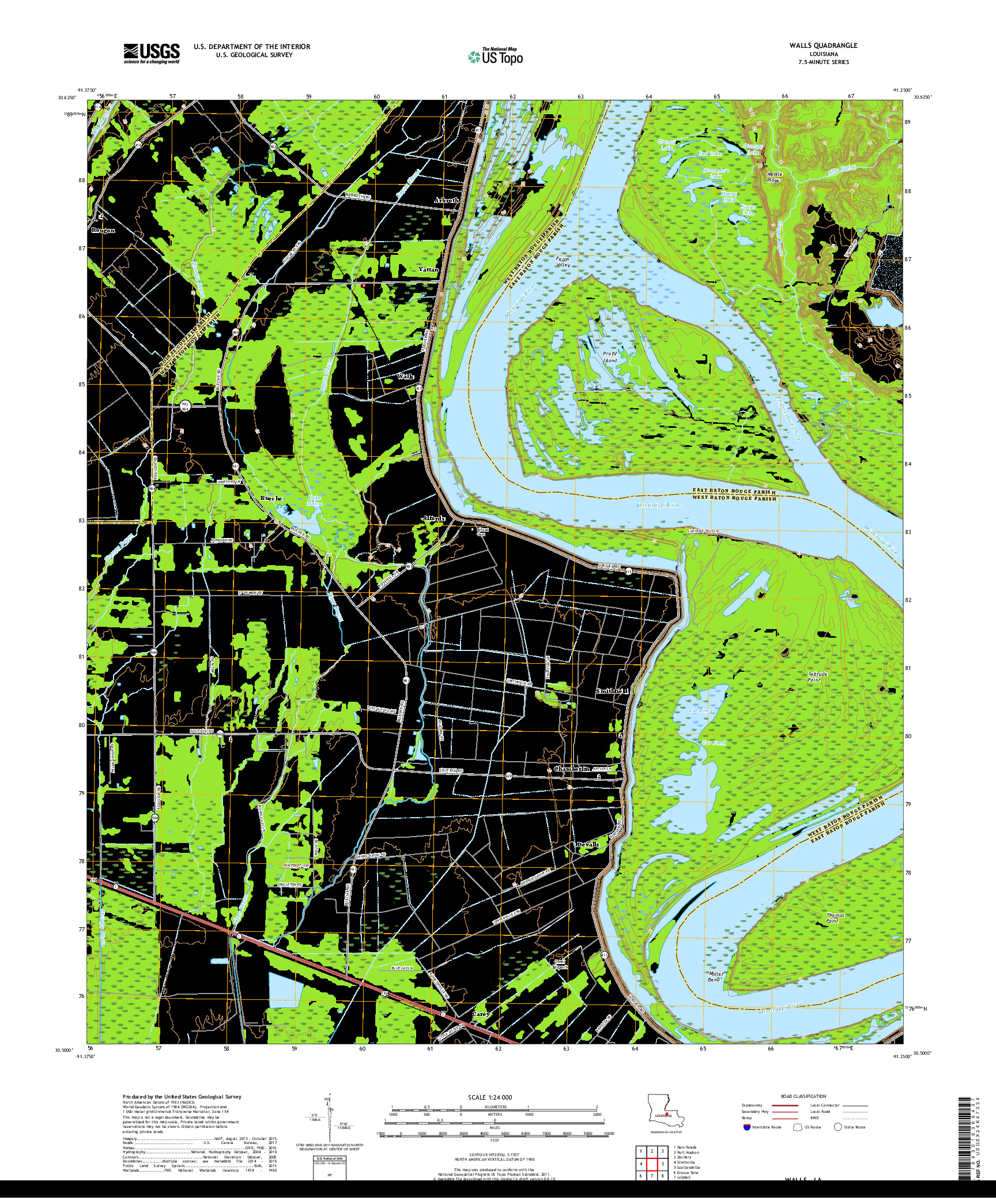 USGS US TOPO 7.5-MINUTE MAP FOR WALLS, LA 2018