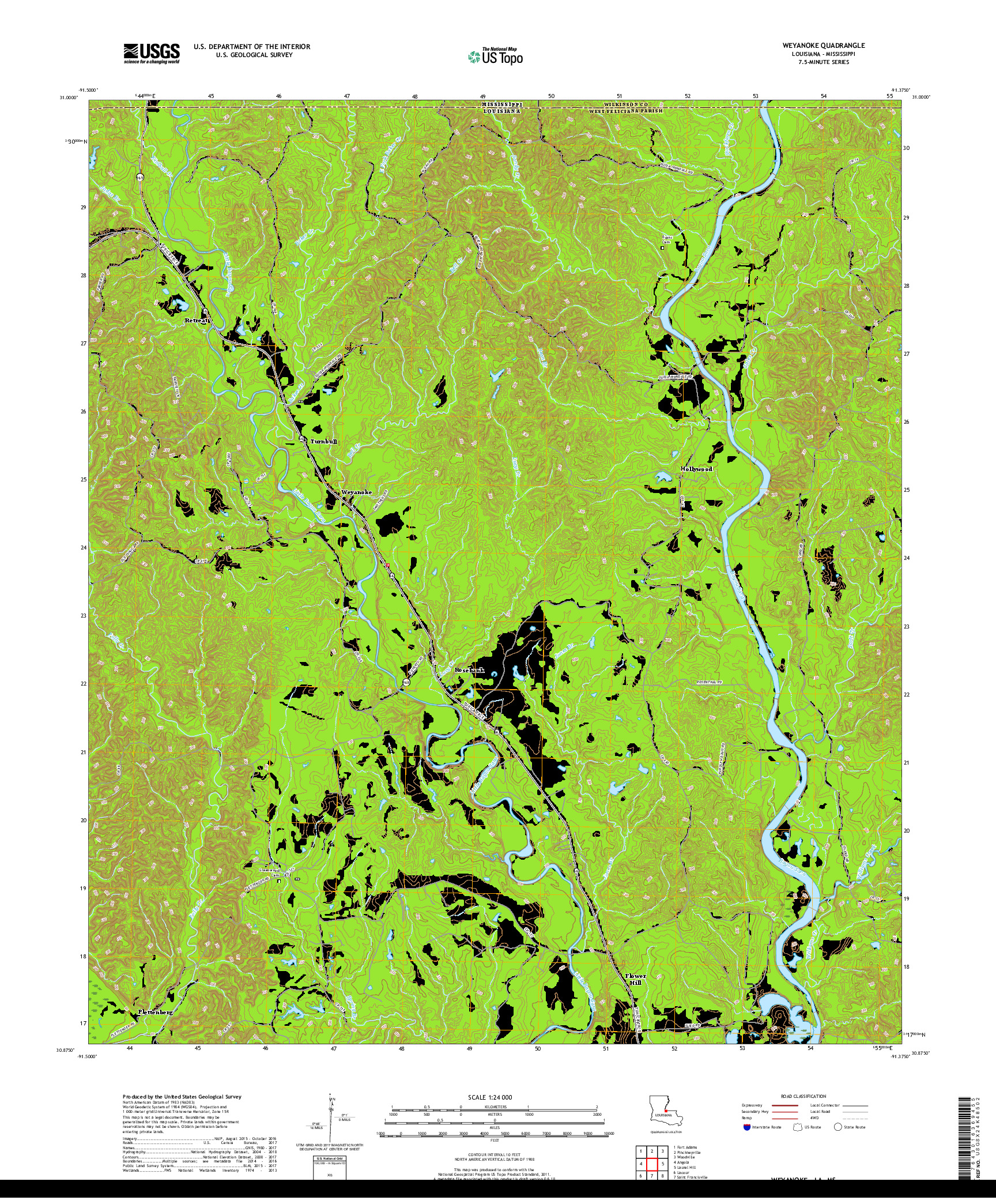 USGS US TOPO 7.5-MINUTE MAP FOR WEYANOKE, LA,MS 2018