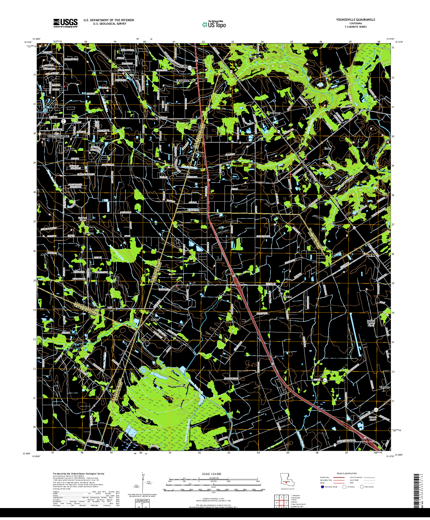 USGS US TOPO 7.5-MINUTE MAP FOR YOUNGSVILLE, LA 2018