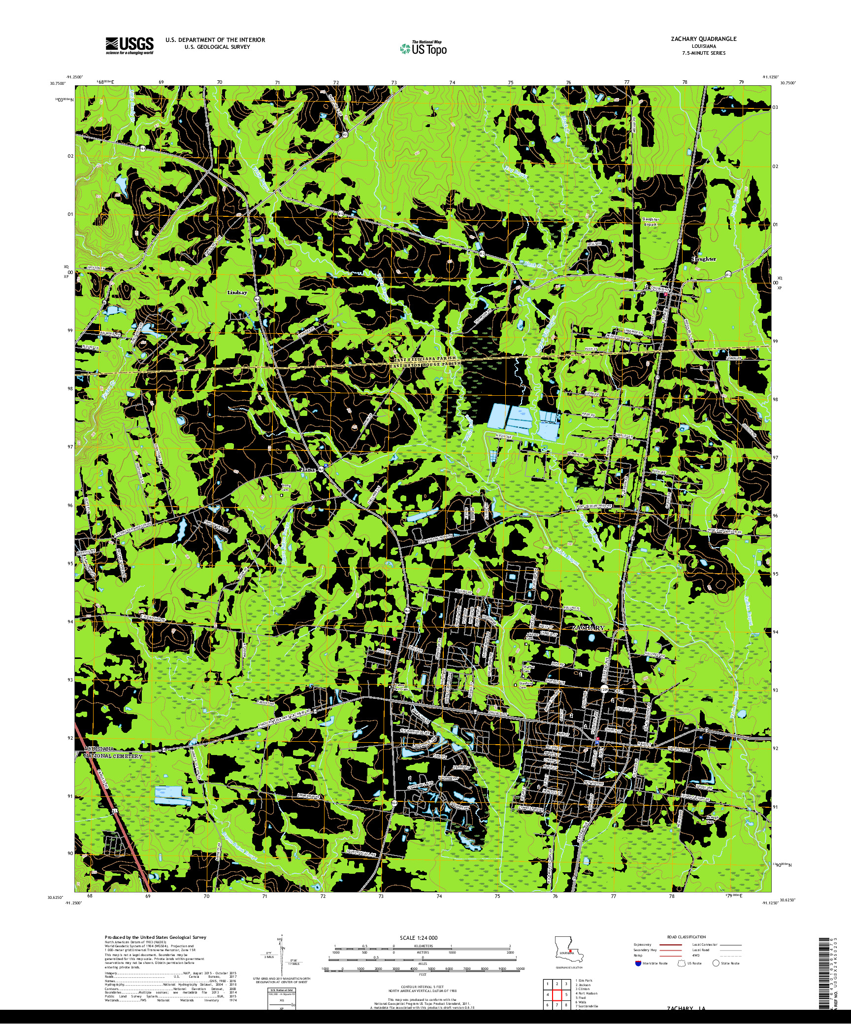 USGS US TOPO 7.5-MINUTE MAP FOR ZACHARY, LA 2018