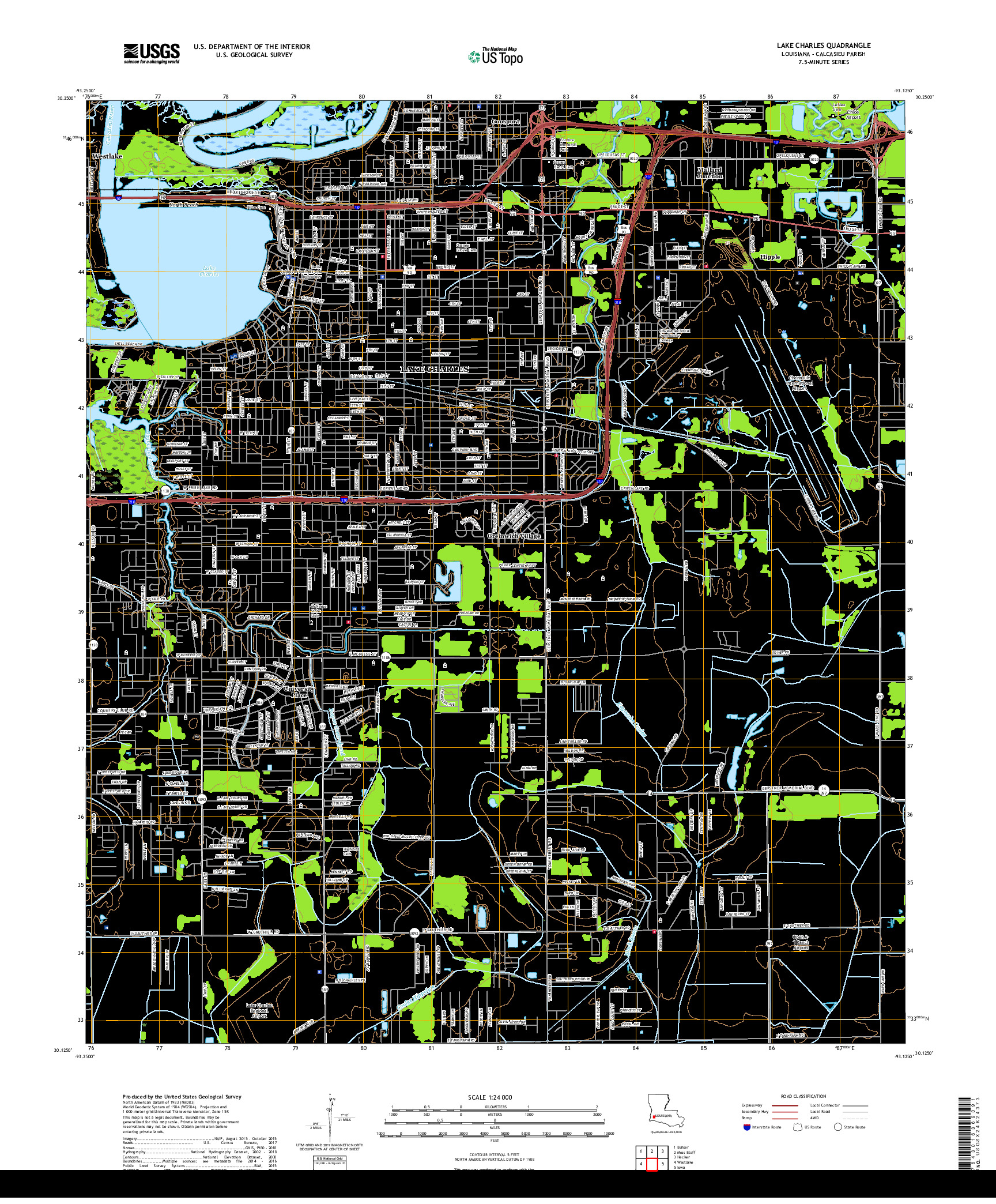 USGS US TOPO 7.5-MINUTE MAP FOR LAKE CHARLES, LA 2018