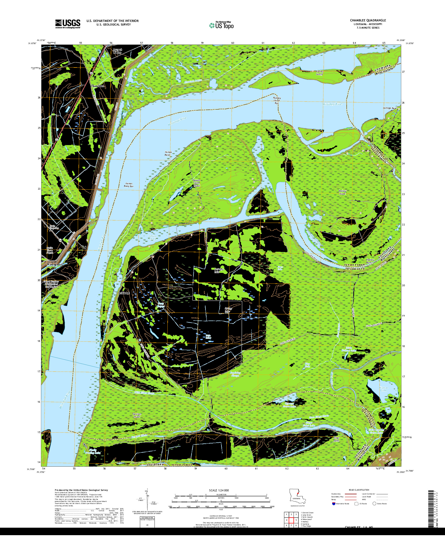 USGS US TOPO 7.5-MINUTE MAP FOR CHAMBLEE, LA,MS 2018