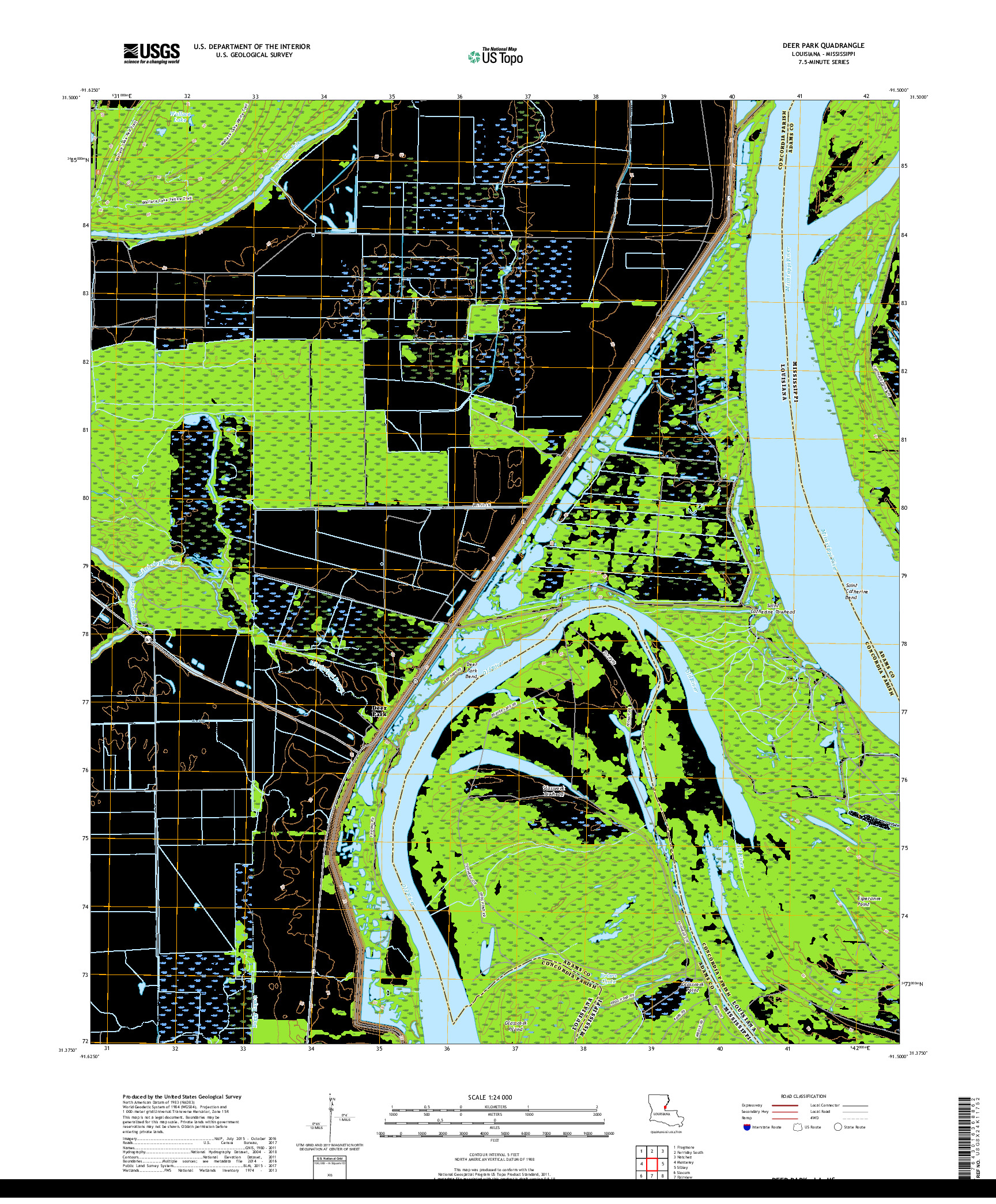 USGS US TOPO 7.5-MINUTE MAP FOR DEER PARK, LA,MS 2018