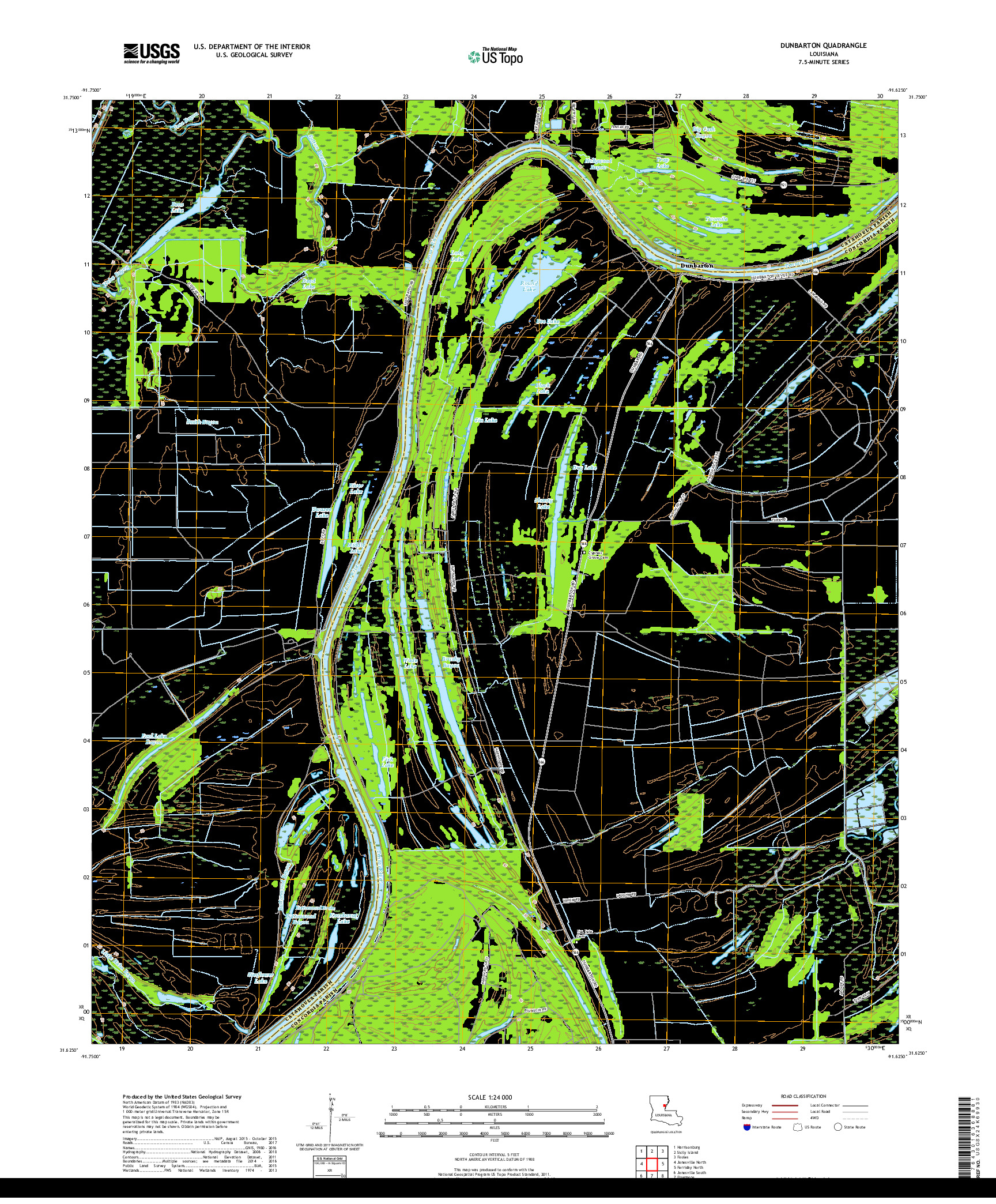 USGS US TOPO 7.5-MINUTE MAP FOR DUNBARTON, LA 2018