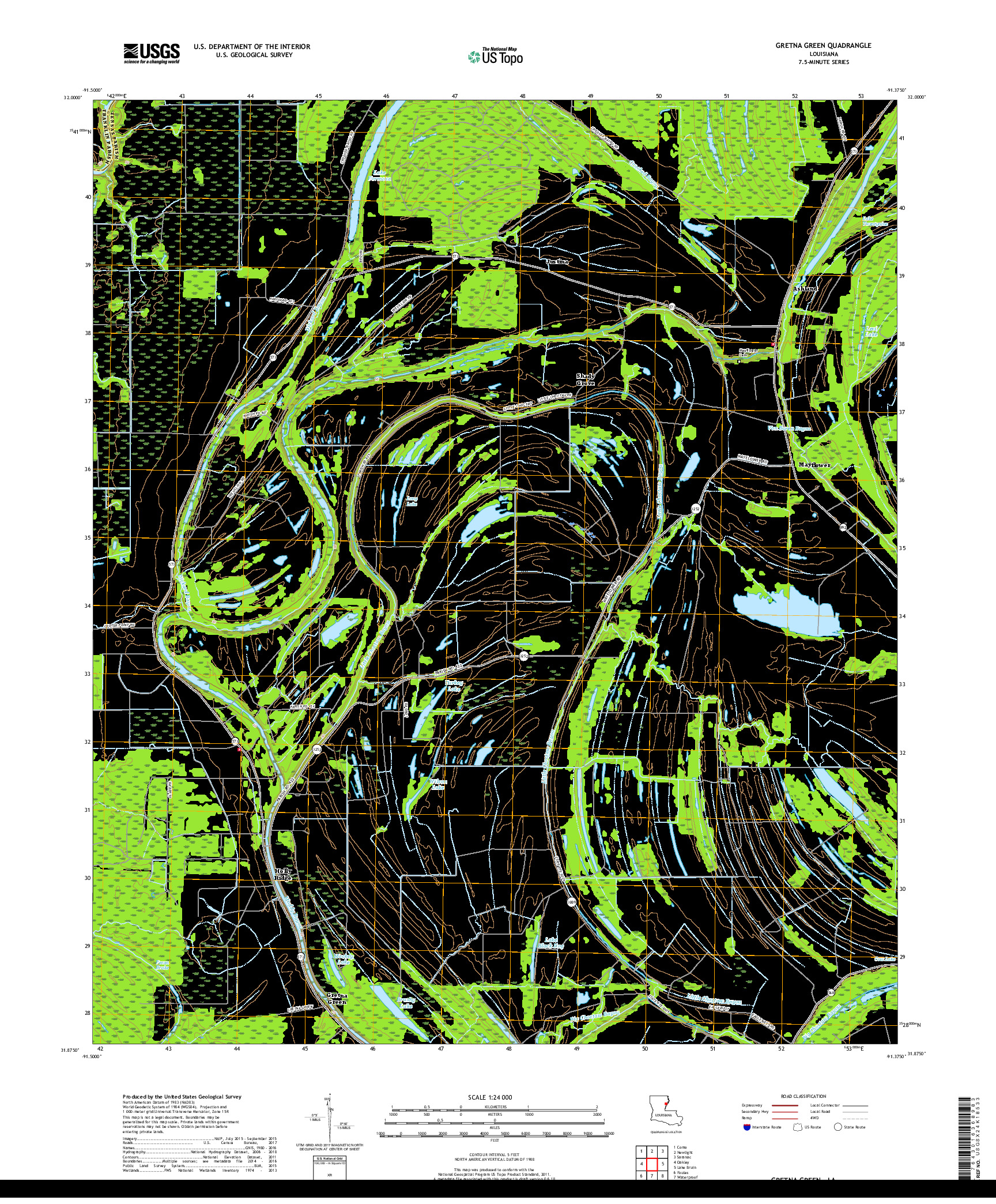 USGS US TOPO 7.5-MINUTE MAP FOR GRETNA GREEN, LA 2018