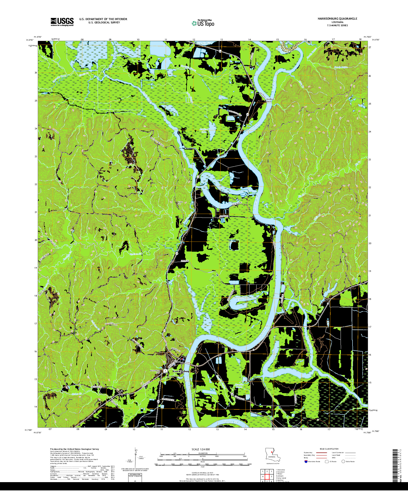 USGS US TOPO 7.5-MINUTE MAP FOR HARRISONBURG, LA 2018