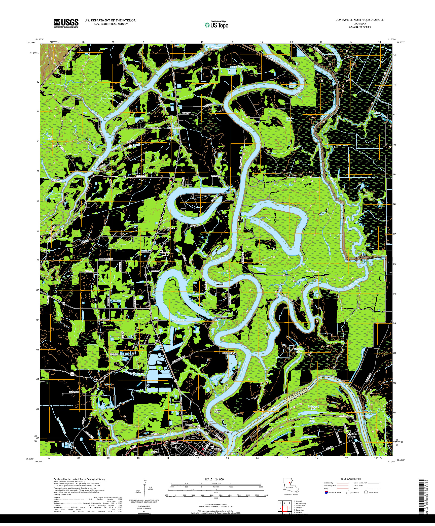 USGS US TOPO 7.5-MINUTE MAP FOR JONESVILLE NORTH, LA 2018