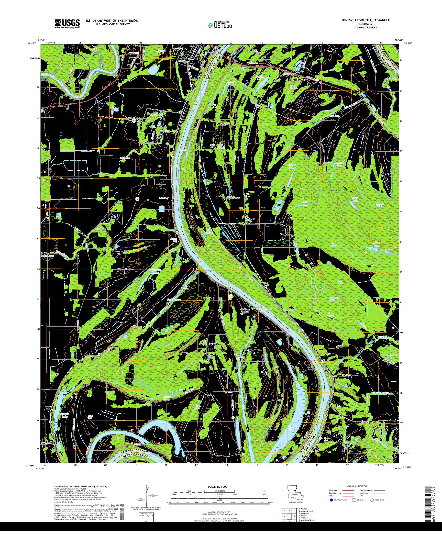 USGS US TOPO 7.5-MINUTE MAP FOR JONESVILLE SOUTH, LA 2018