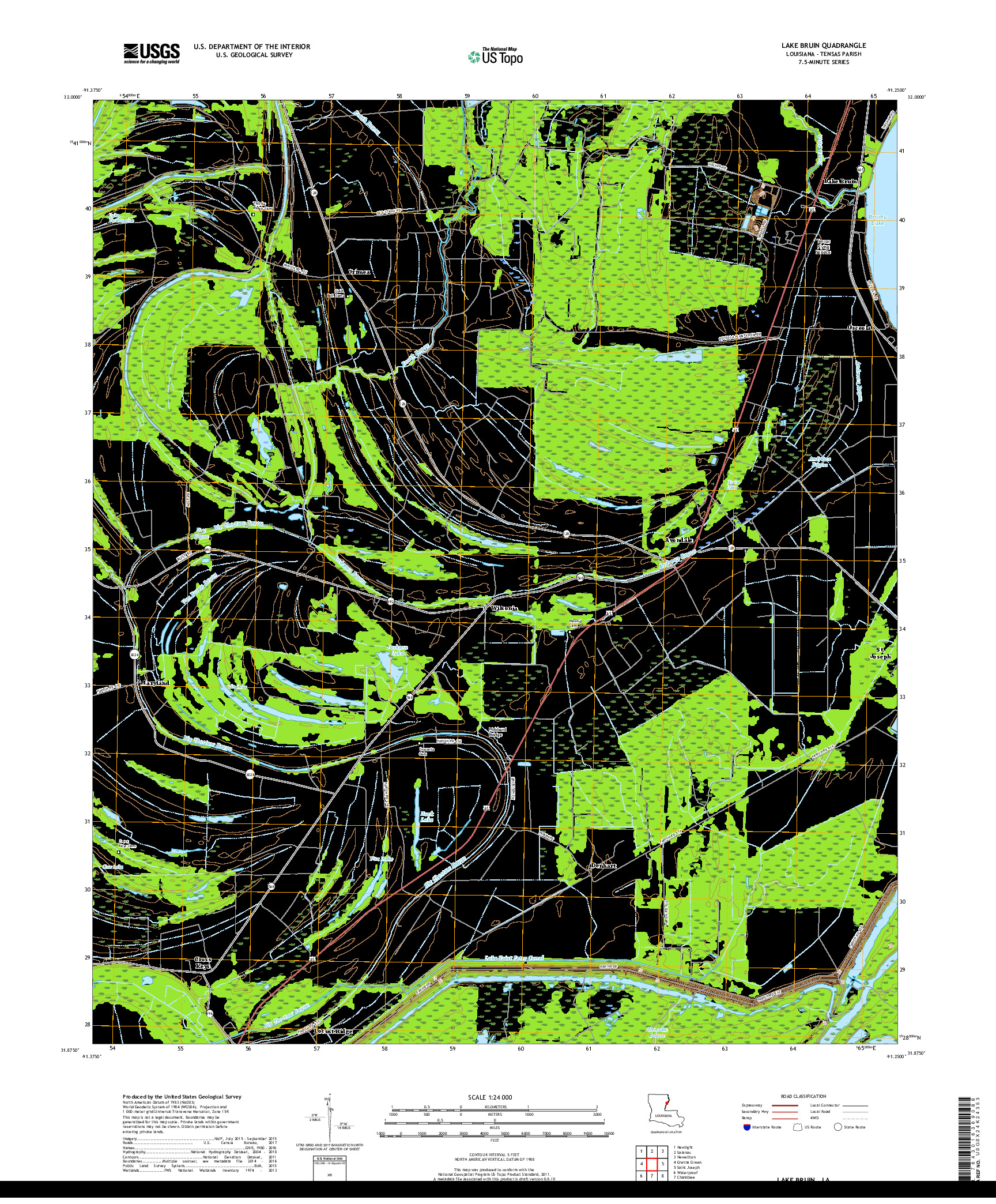 USGS US TOPO 7.5-MINUTE MAP FOR LAKE BRUIN, LA 2018