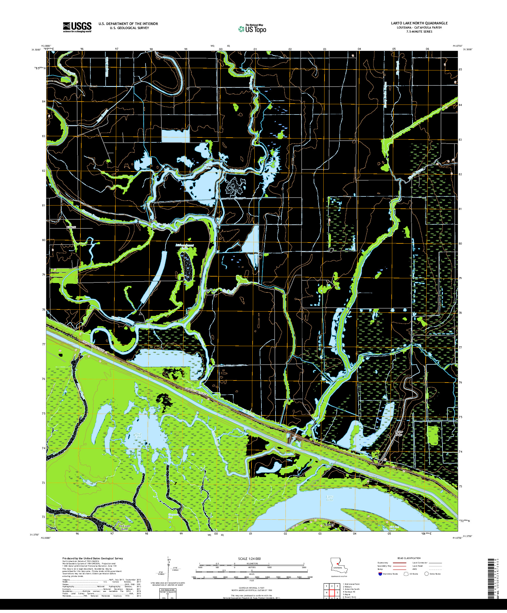 USGS US TOPO 7.5-MINUTE MAP FOR LARTO LAKE NORTH, LA 2018