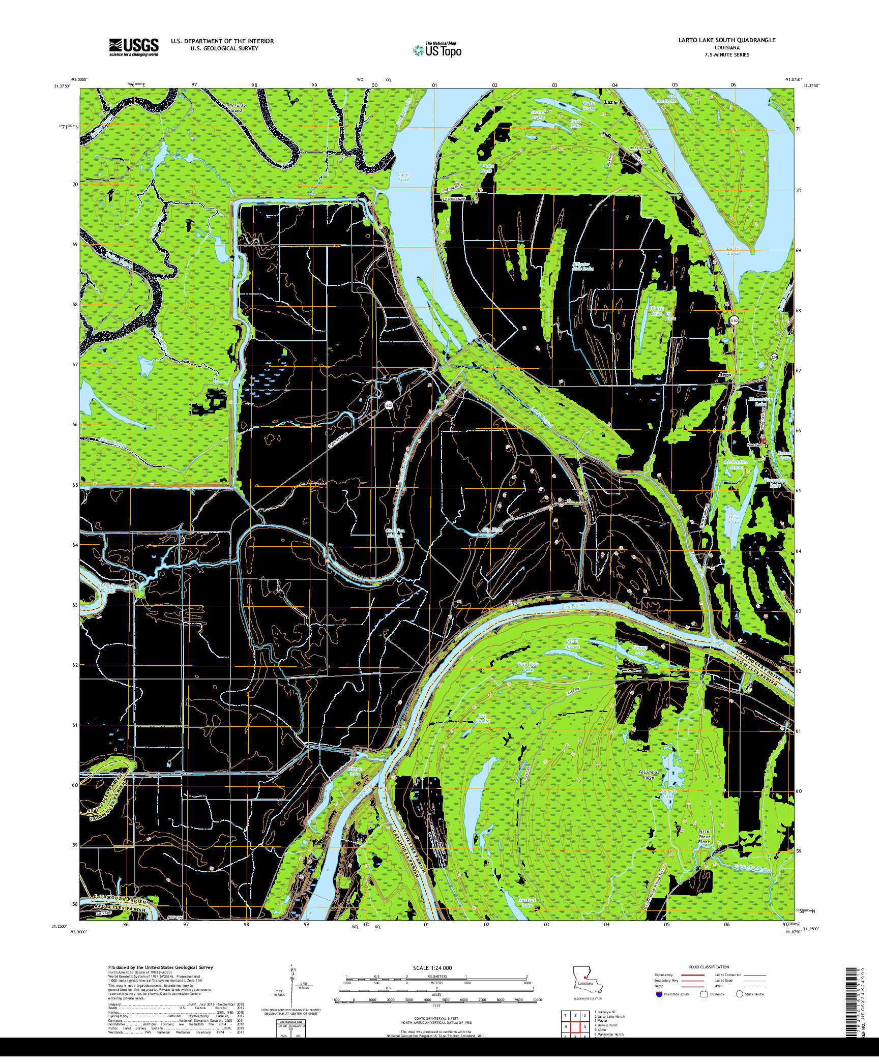 USGS US TOPO 7.5-MINUTE MAP FOR LARTO LAKE SOUTH, LA 2018