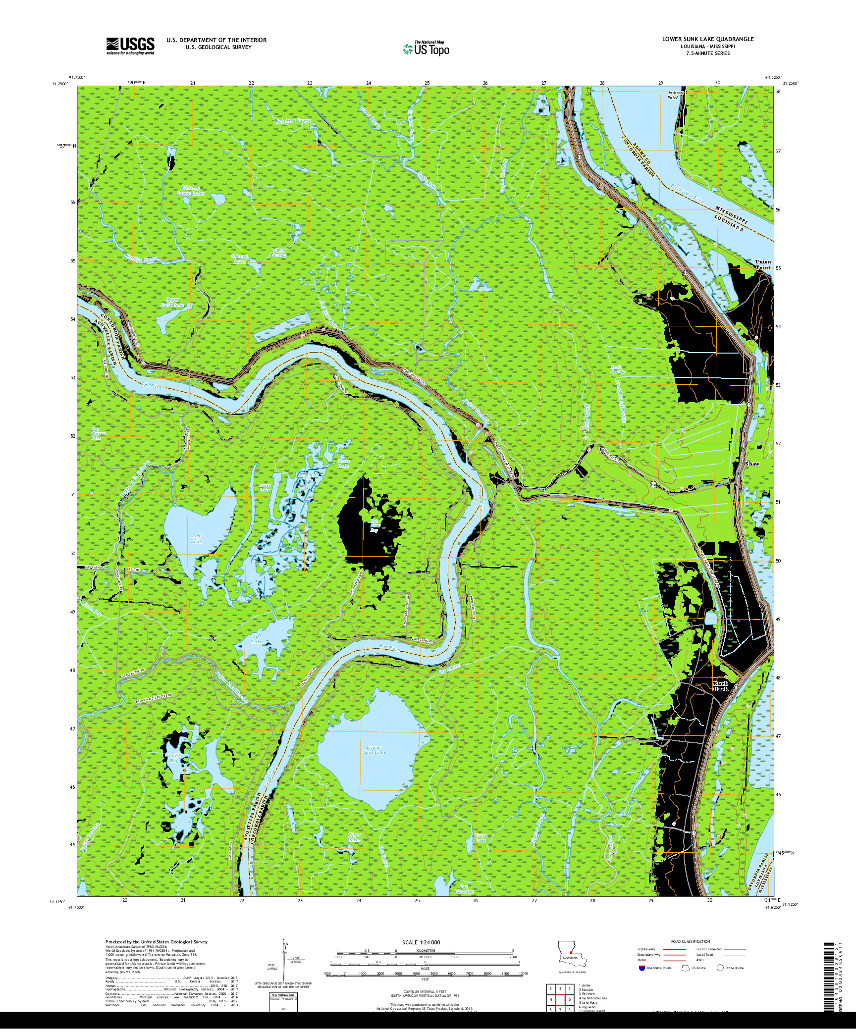 USGS US TOPO 7.5-MINUTE MAP FOR LOWER SUNK LAKE, LA,MS 2018