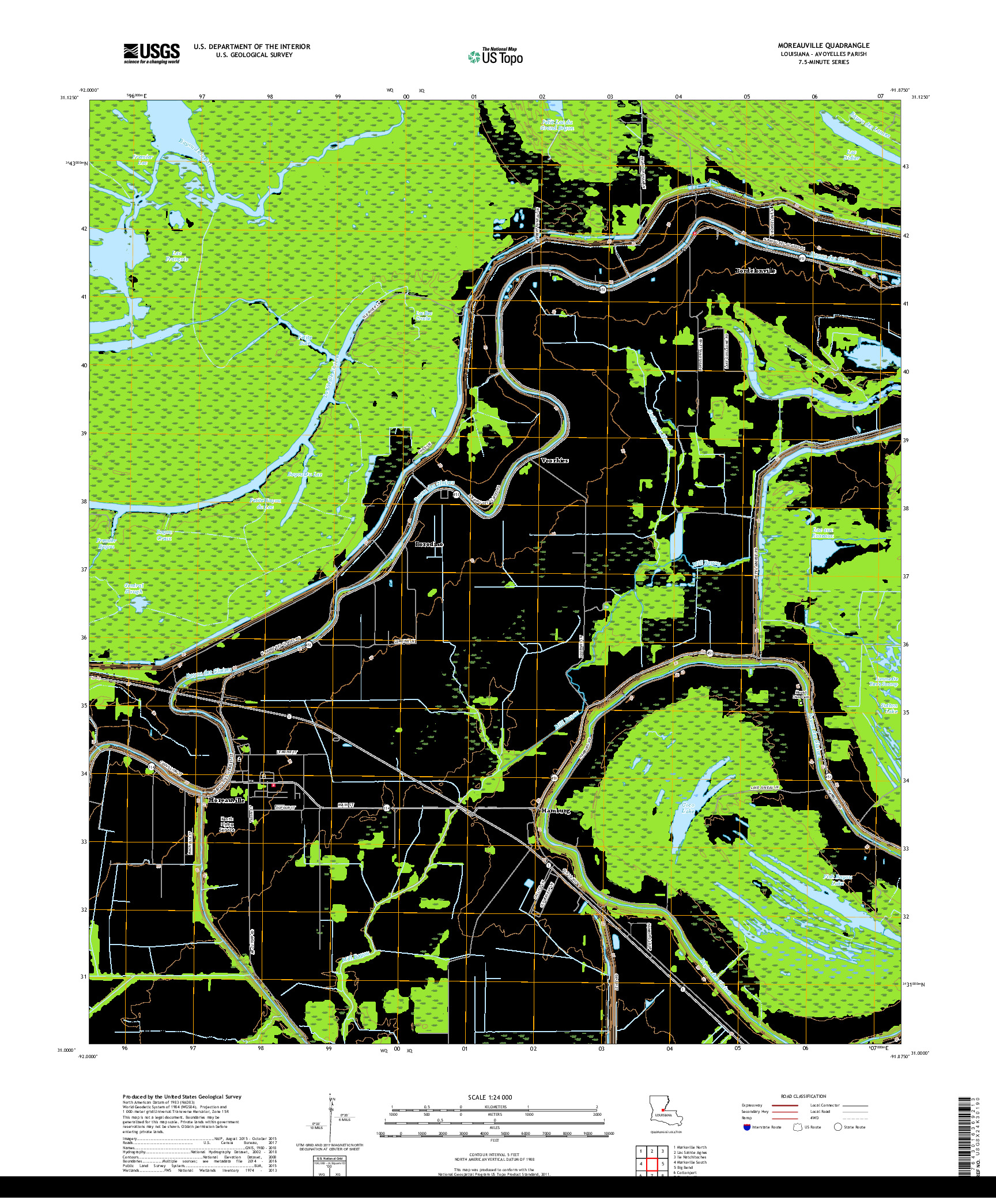 USGS US TOPO 7.5-MINUTE MAP FOR MOREAUVILLE, LA 2018