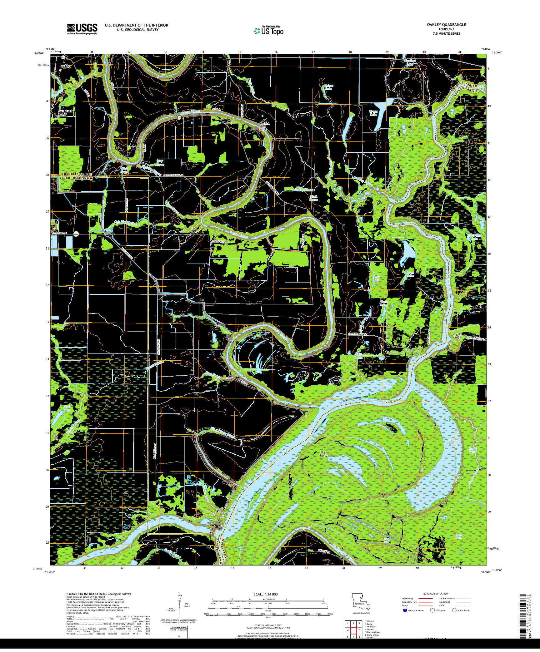 USGS US TOPO 7.5-MINUTE MAP FOR OAKLEY, LA 2018