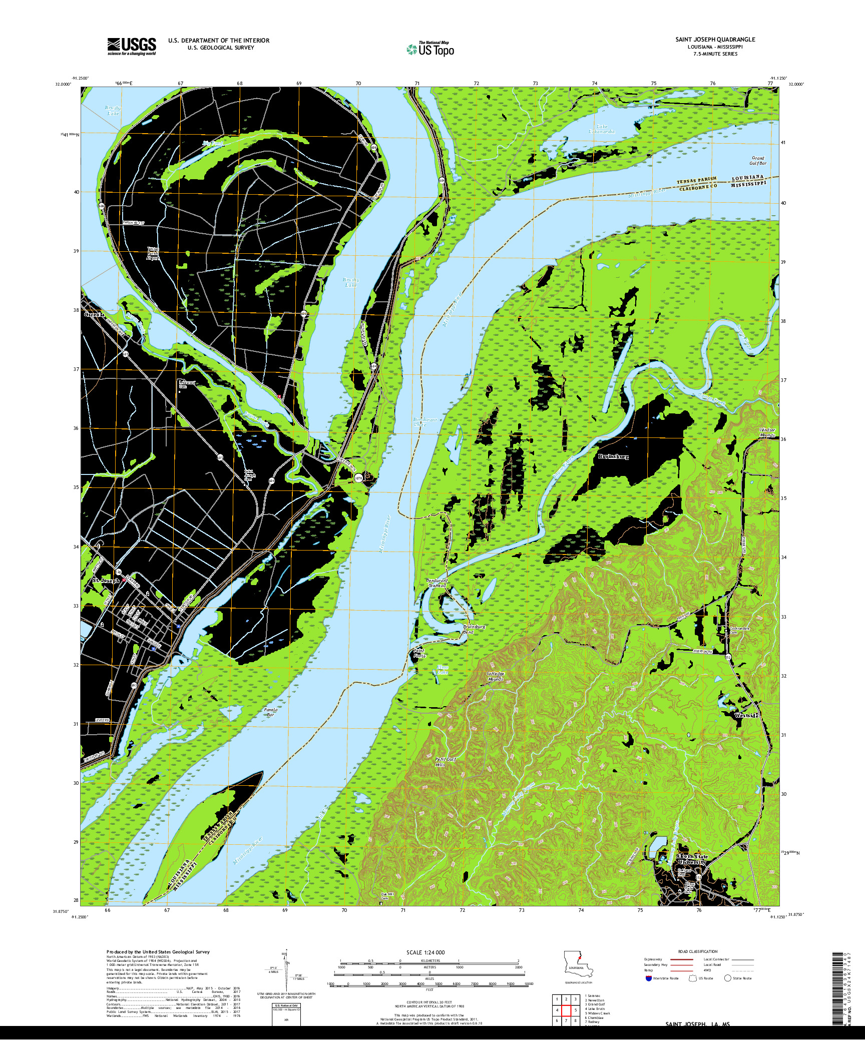 USGS US TOPO 7.5-MINUTE MAP FOR SAINT JOSEPH, LA,MS 2018