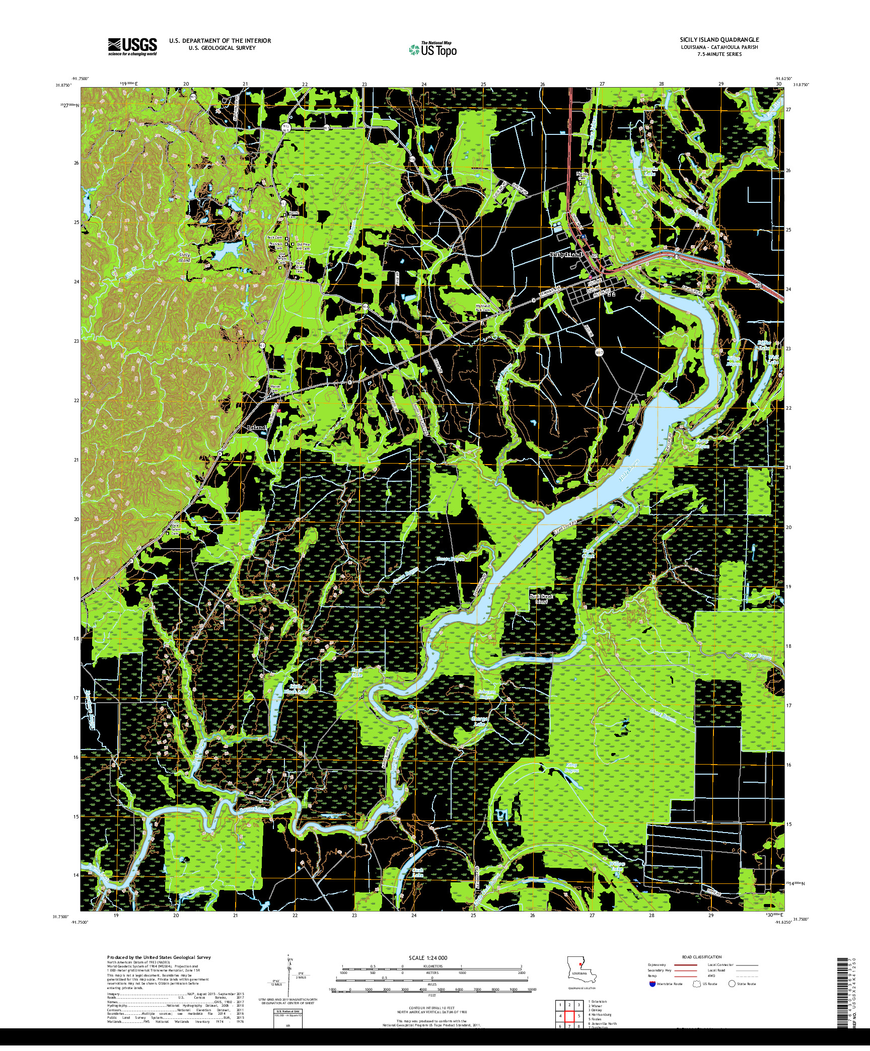 USGS US TOPO 7.5-MINUTE MAP FOR SICILY ISLAND, LA 2018