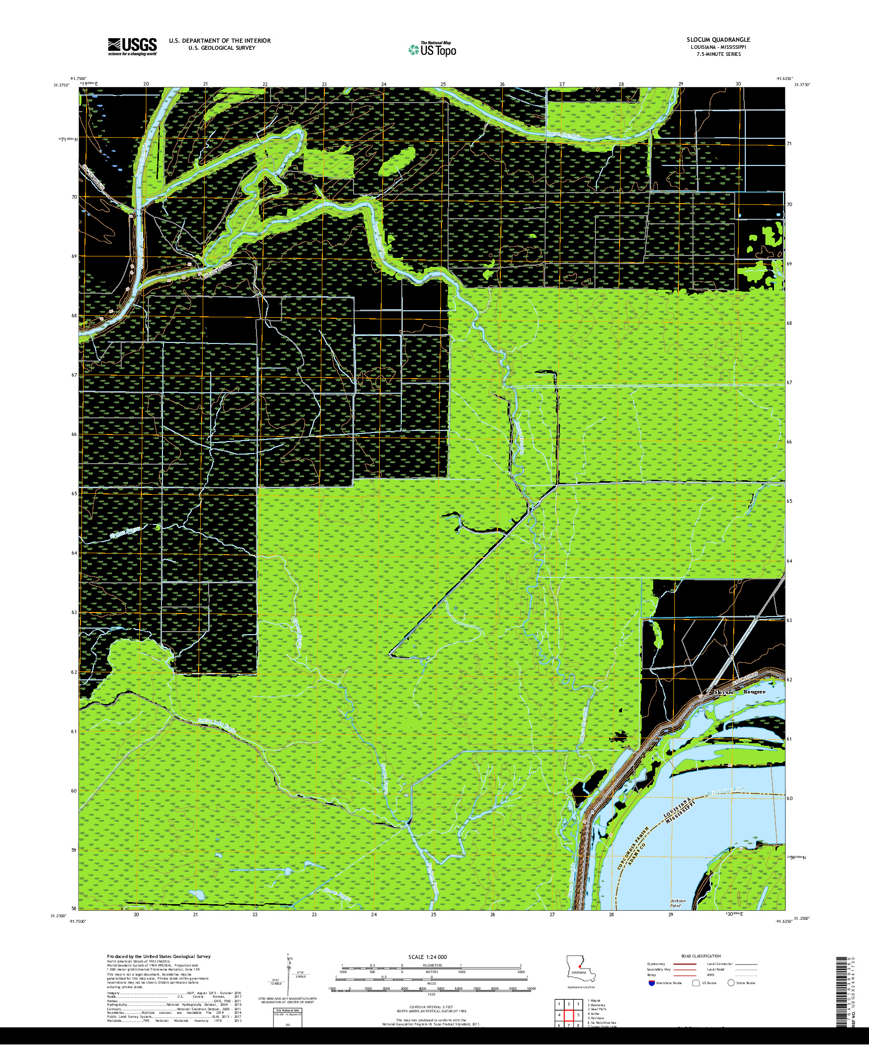 USGS US TOPO 7.5-MINUTE MAP FOR SLOCUM, LA,MS 2018