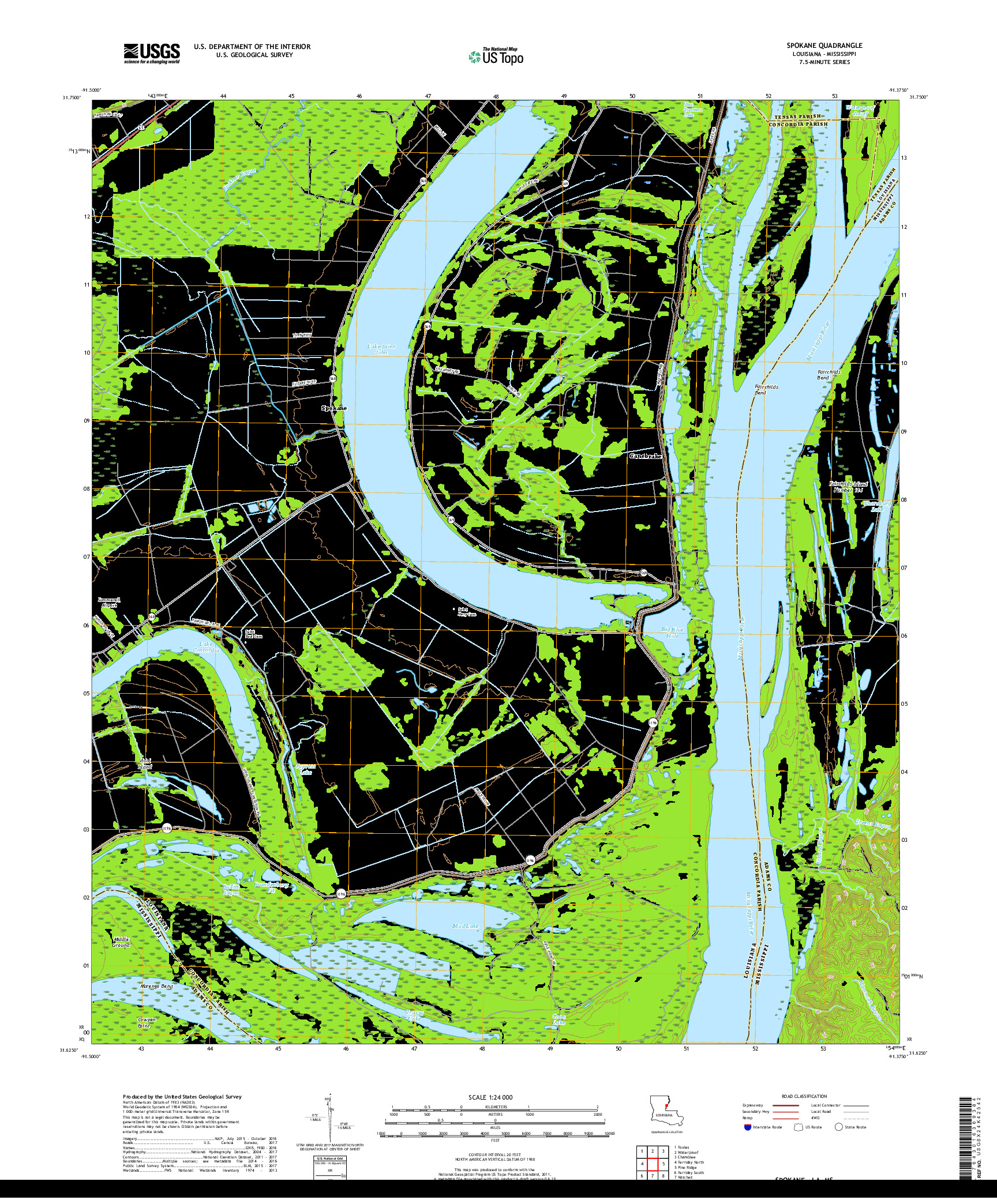 USGS US TOPO 7.5-MINUTE MAP FOR SPOKANE, LA,MS 2018