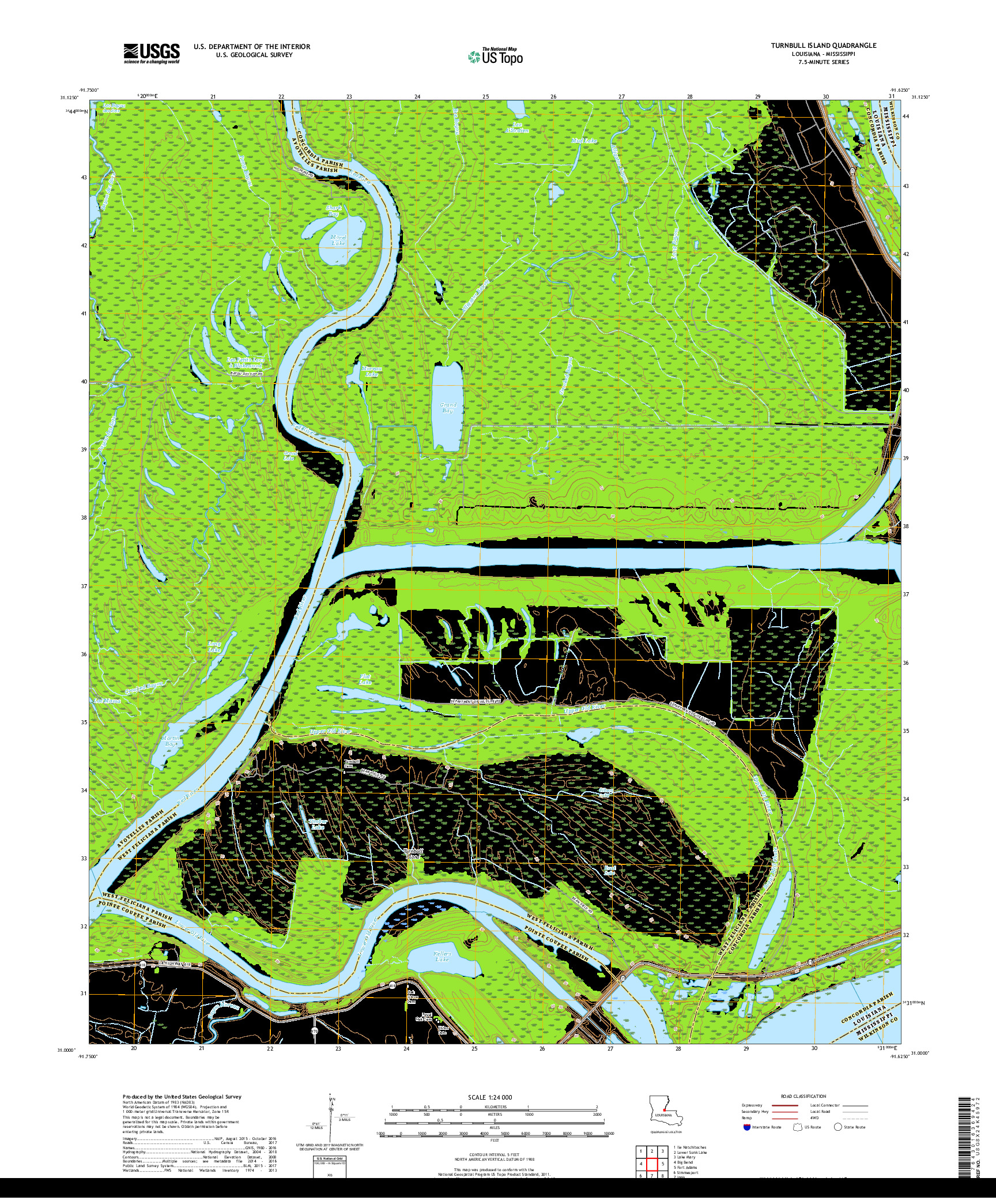 USGS US TOPO 7.5-MINUTE MAP FOR TURNBULL ISLAND, LA,MS 2018