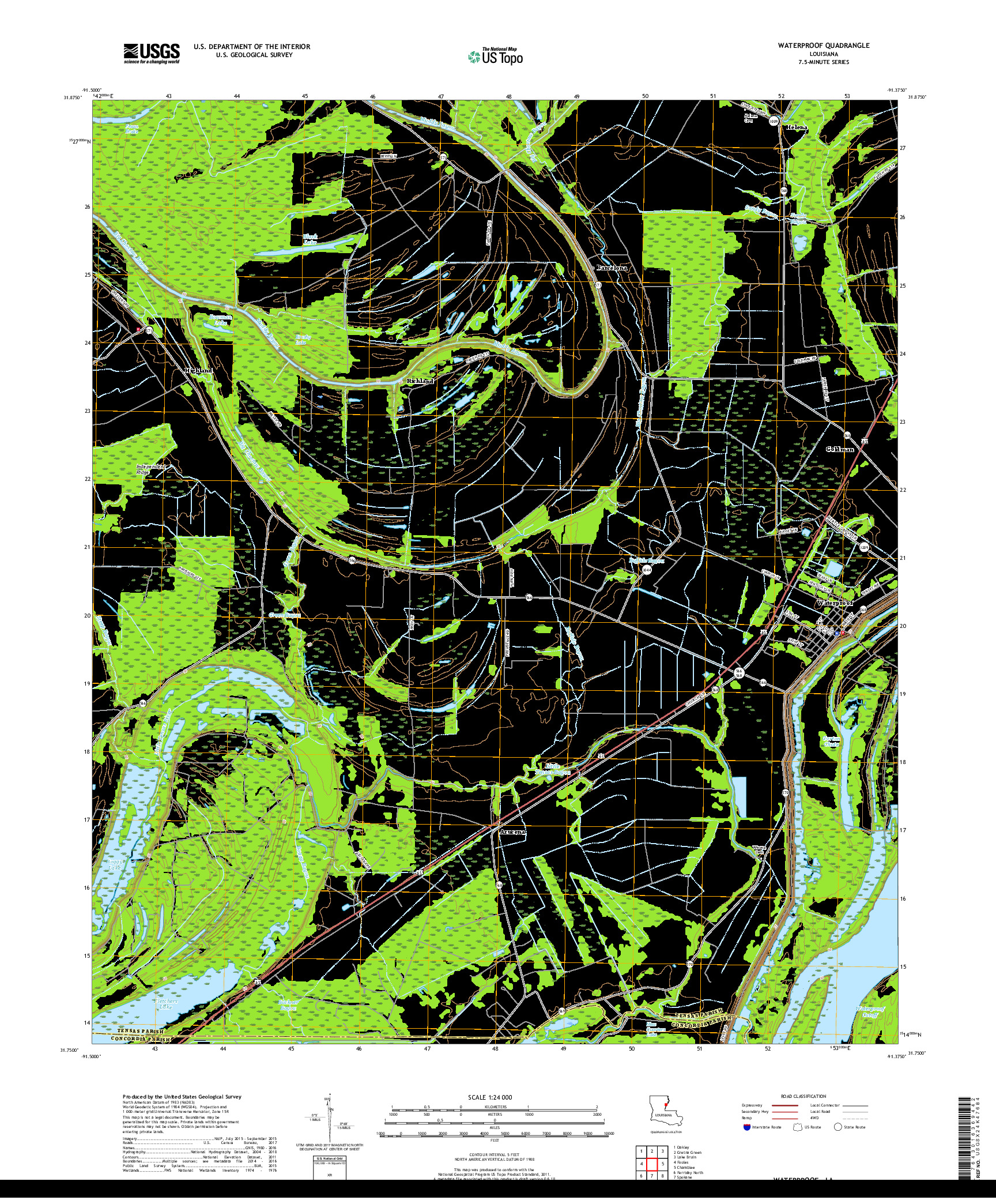 USGS US TOPO 7.5-MINUTE MAP FOR WATERPROOF, LA 2018