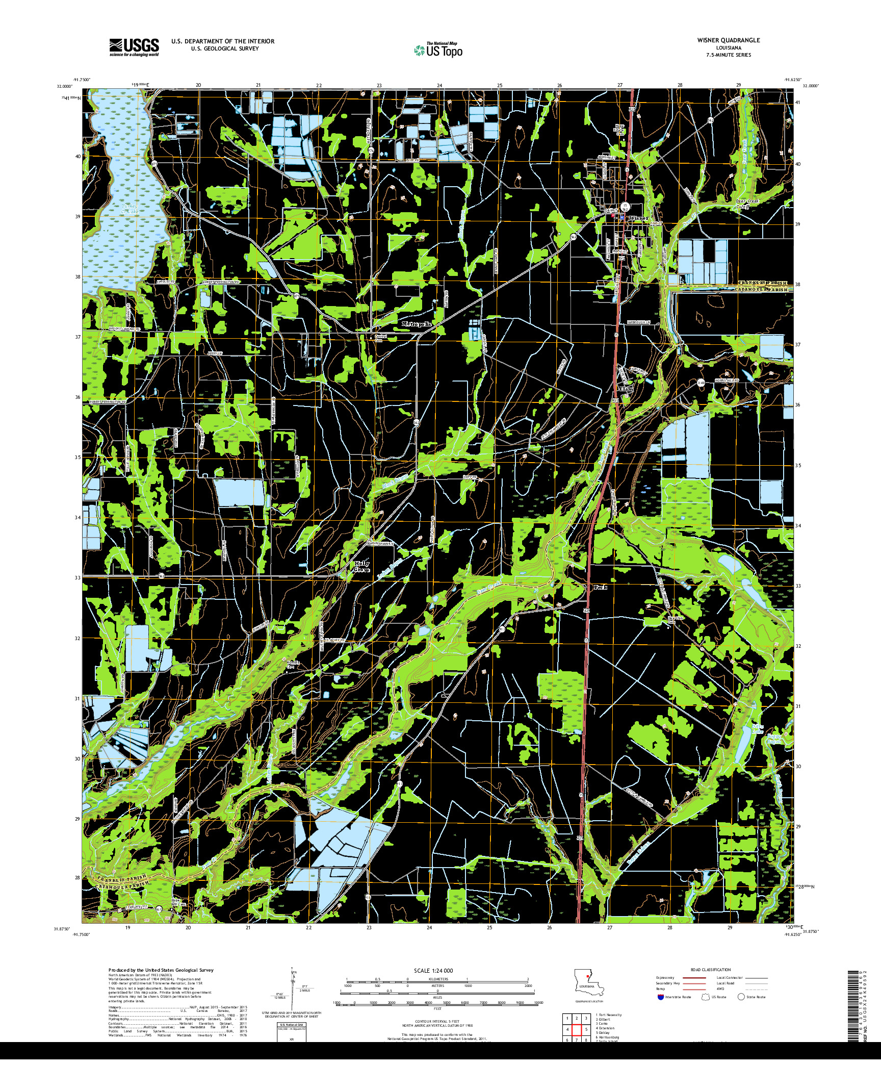 USGS US TOPO 7.5-MINUTE MAP FOR WISNER, LA 2018