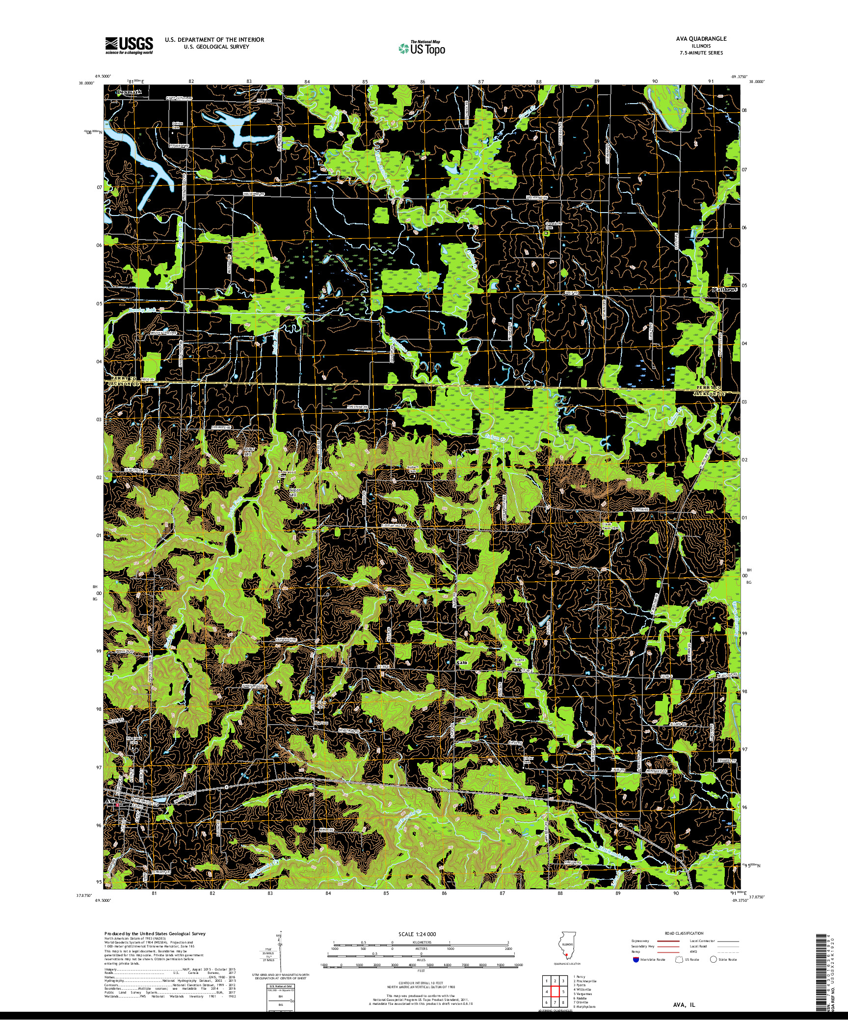 USGS US TOPO 7.5-MINUTE MAP FOR AVA, IL 2018