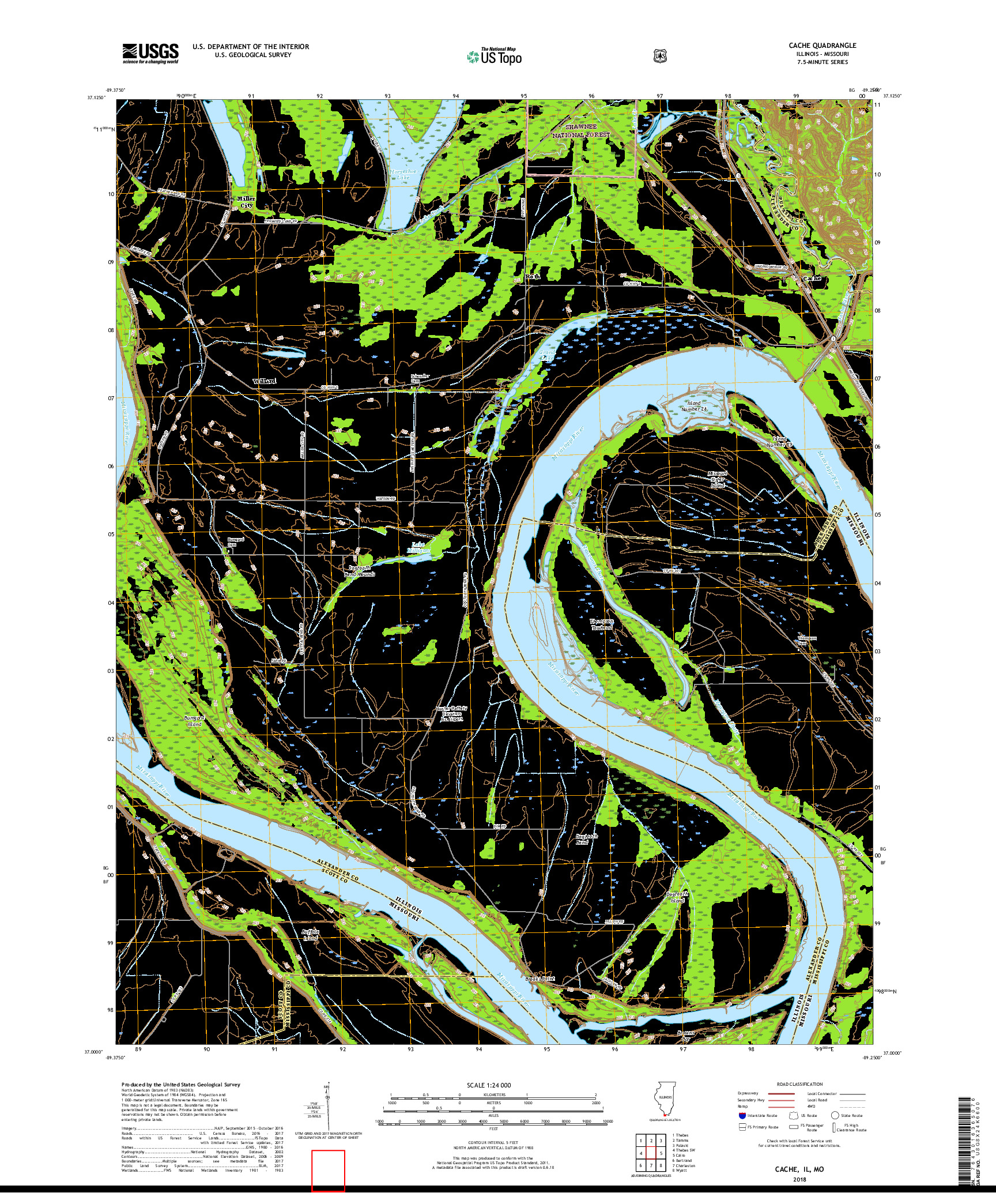 USGS US TOPO 7.5-MINUTE MAP FOR CACHE, IL,MO 2018