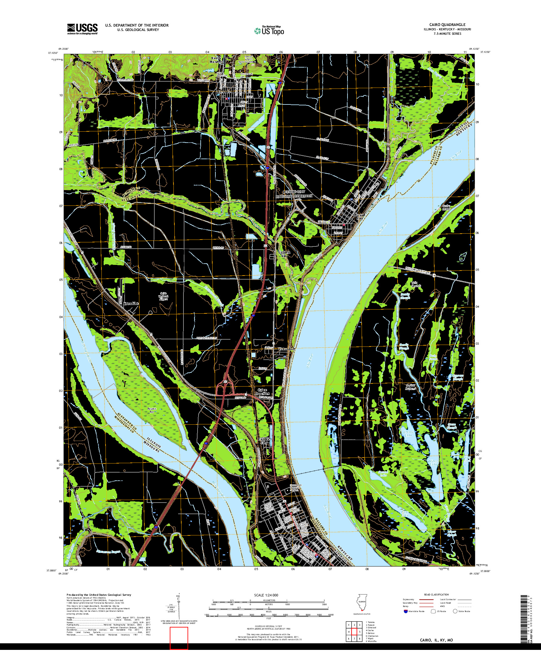 USGS US TOPO 7.5-MINUTE MAP FOR CAIRO, IL,KY,MO 2018