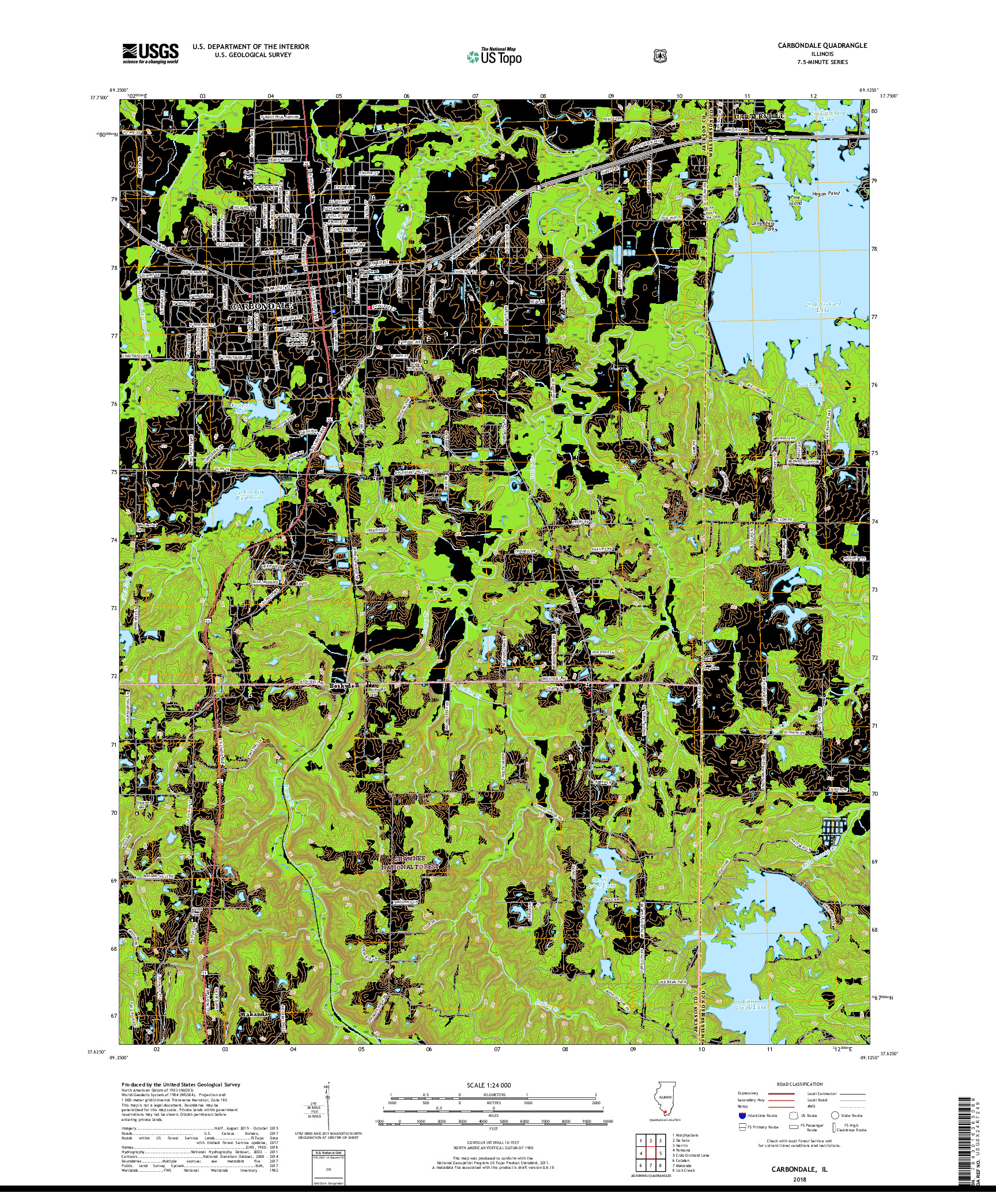 USGS US TOPO 7.5-MINUTE MAP FOR CARBONDALE, IL 2018