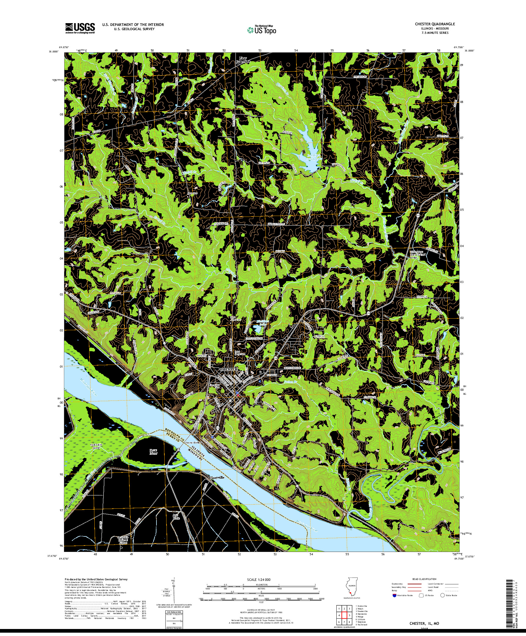 USGS US TOPO 7.5-MINUTE MAP FOR CHESTER, IL,MO 2018