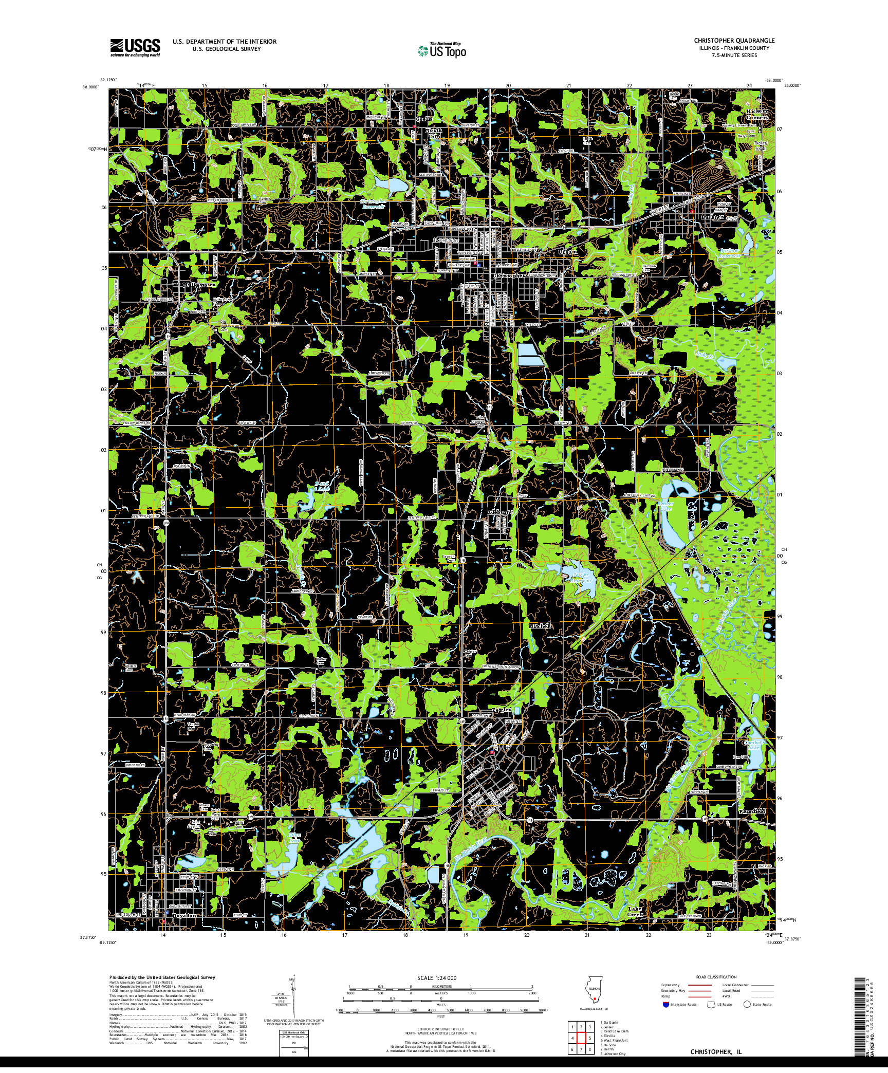 USGS US TOPO 7.5-MINUTE MAP FOR CHRISTOPHER, IL 2018