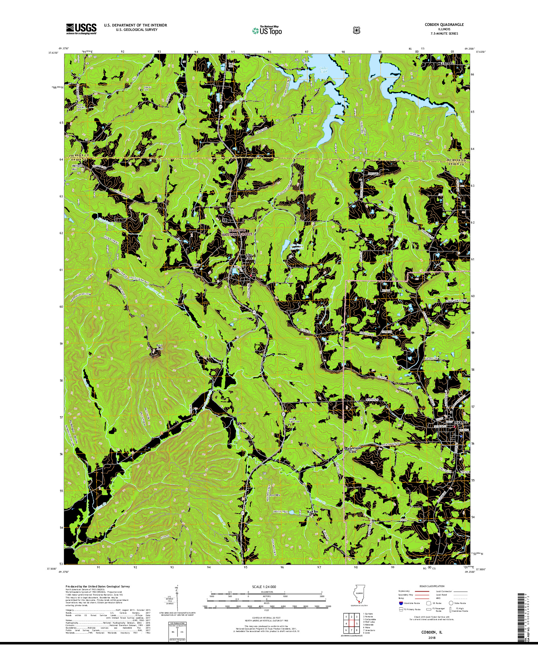 USGS US TOPO 7.5-MINUTE MAP FOR COBDEN, IL 2018