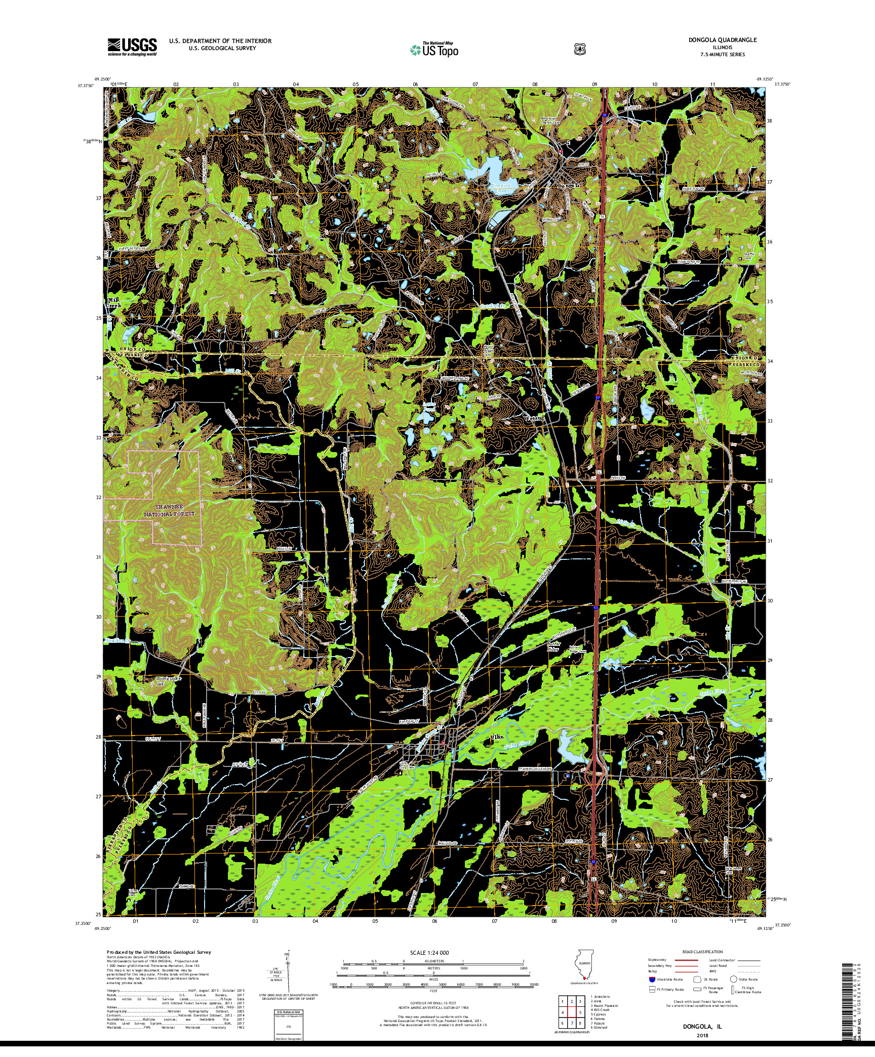 USGS US TOPO 7.5-MINUTE MAP FOR DONGOLA, IL 2018