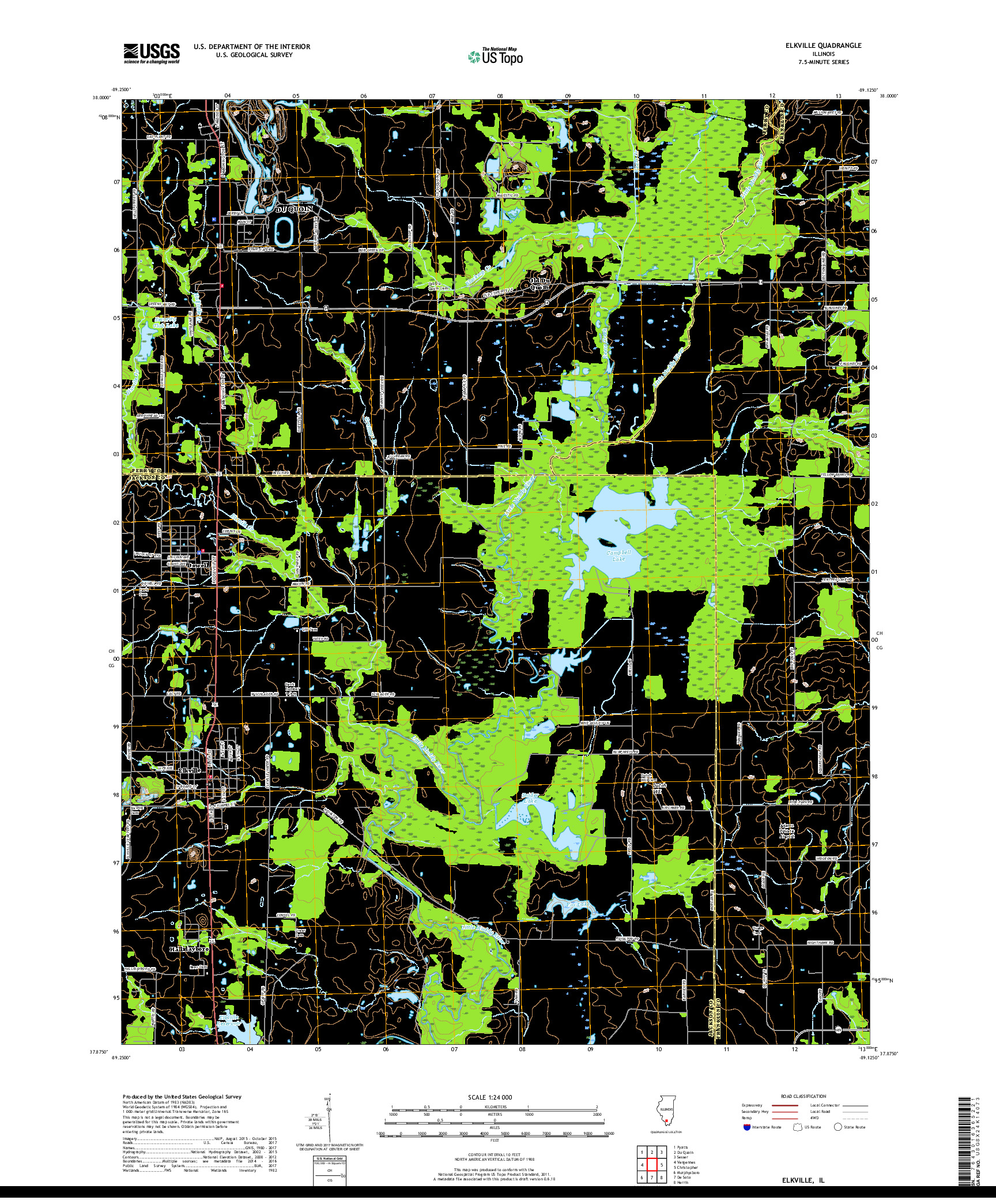 USGS US TOPO 7.5-MINUTE MAP FOR ELKVILLE, IL 2018