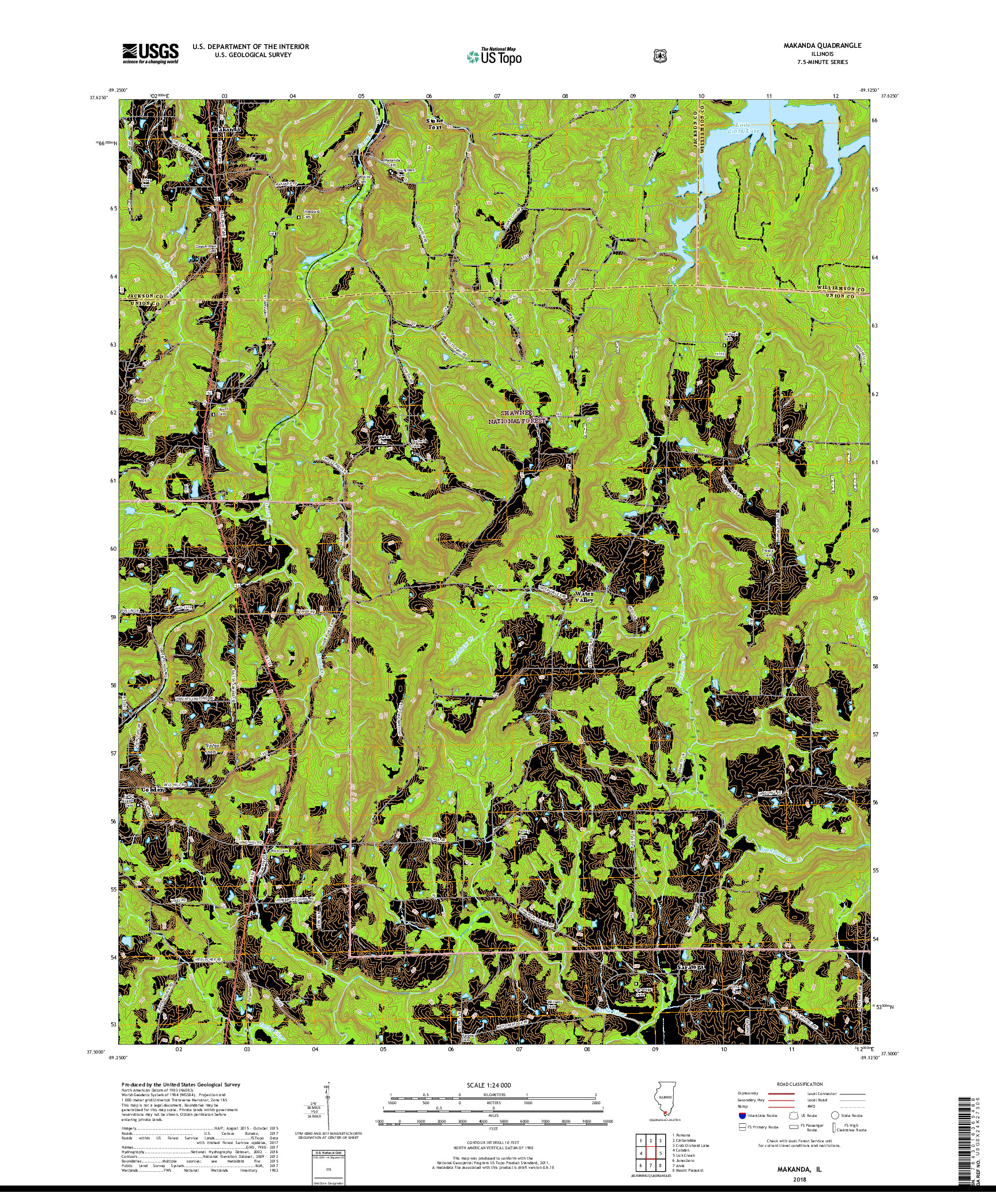 USGS US TOPO 7.5-MINUTE MAP FOR MAKANDA, IL 2018