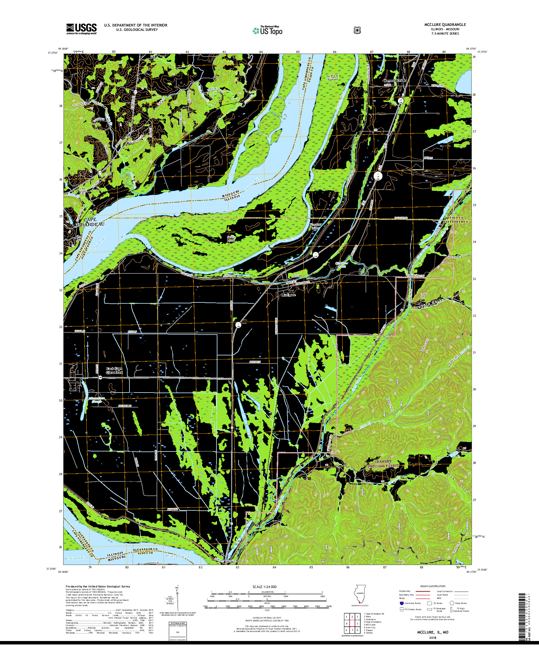 USGS US TOPO 7.5-MINUTE MAP FOR MCCLURE, IL,MO 2018