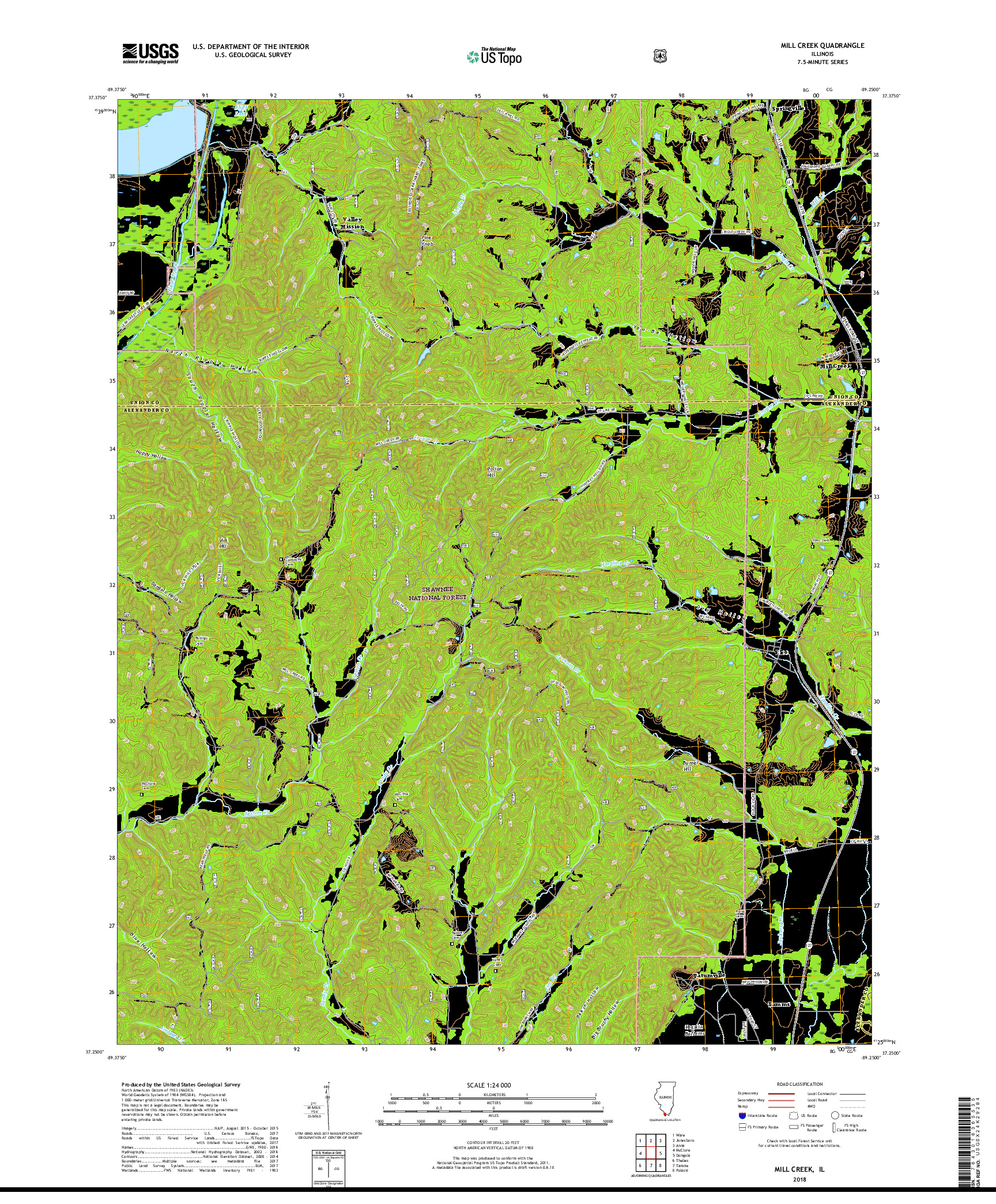 USGS US TOPO 7.5-MINUTE MAP FOR MILL CREEK, IL 2018